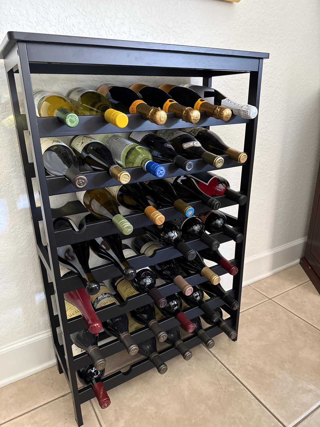 VASMIA 42 Bottles Bamboo Wine Rack, 7-Tier Wine Rack Freestanding Floor with Table Top, Wine Storage Shelf for Kitchen Dining Room Bar customer photo 1