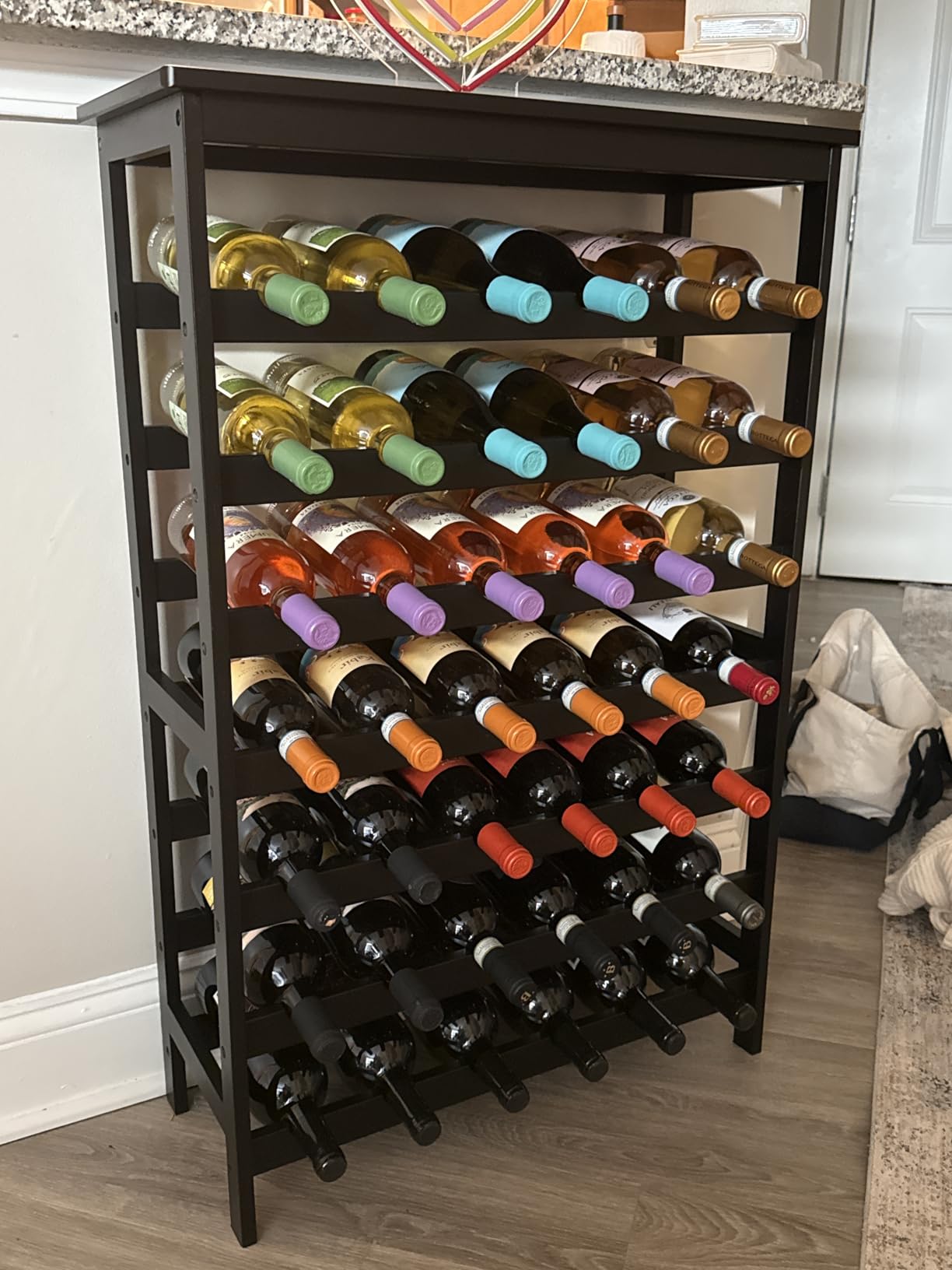 VASMIA 42 Bottles Bamboo Wine Rack, 7-Tier Wine Rack Freestanding Floor with Table Top, Wine Storage Shelf for Kitchen Dining Room Bar customer photo 2