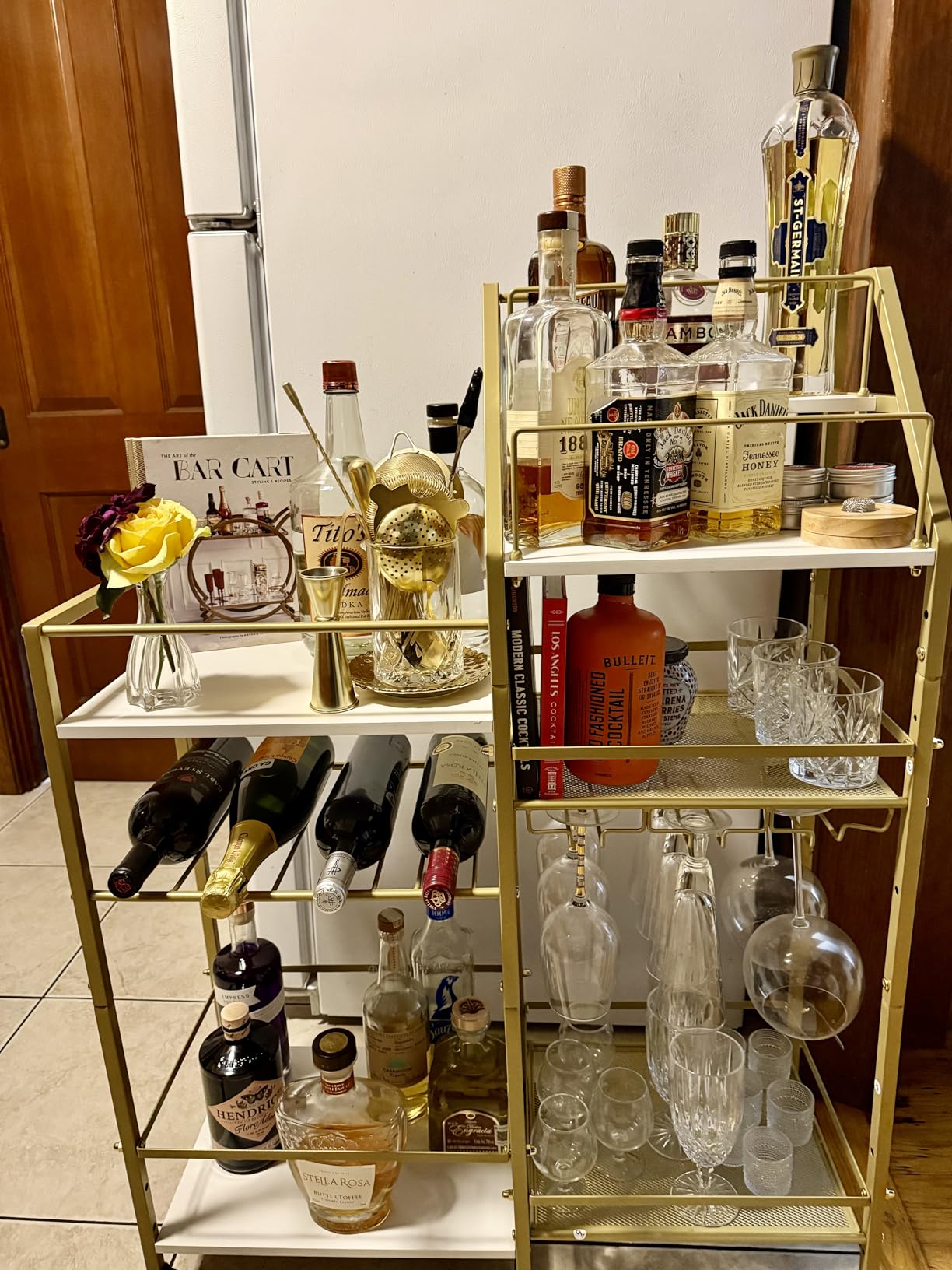 VINAEMO Rolling Bar Cart with Wine Glass Holder, Bar Carts for The Home, Bar Stand for Home, Small Mini Bar for Whiskey Wine, Liquor Cart for Home Bar, Alcohol Cabinet for Bar, Kitchen, Dining Room customer photo 2