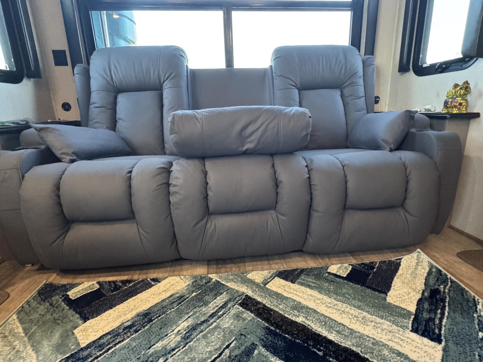 URRED Power Loveseat Recliner Sofa with Massage and Heat, Wall Hugger Reclining Loveseat with Console, RV Couch Home Theater Seating with LED Lights for Living Room (Black, 67