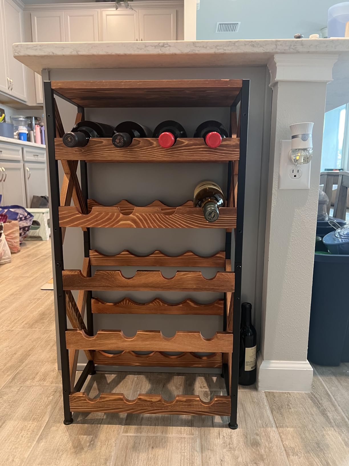 20 Bottle Wine Rack Freestanding Floor with Wood Top, Wobble-Free 5 Tier Wine Display Storage Stand Shelf, Stackable Modular Wine Bottle Holder Rack for Kitchen, Cellar, Living Room customer photo 2