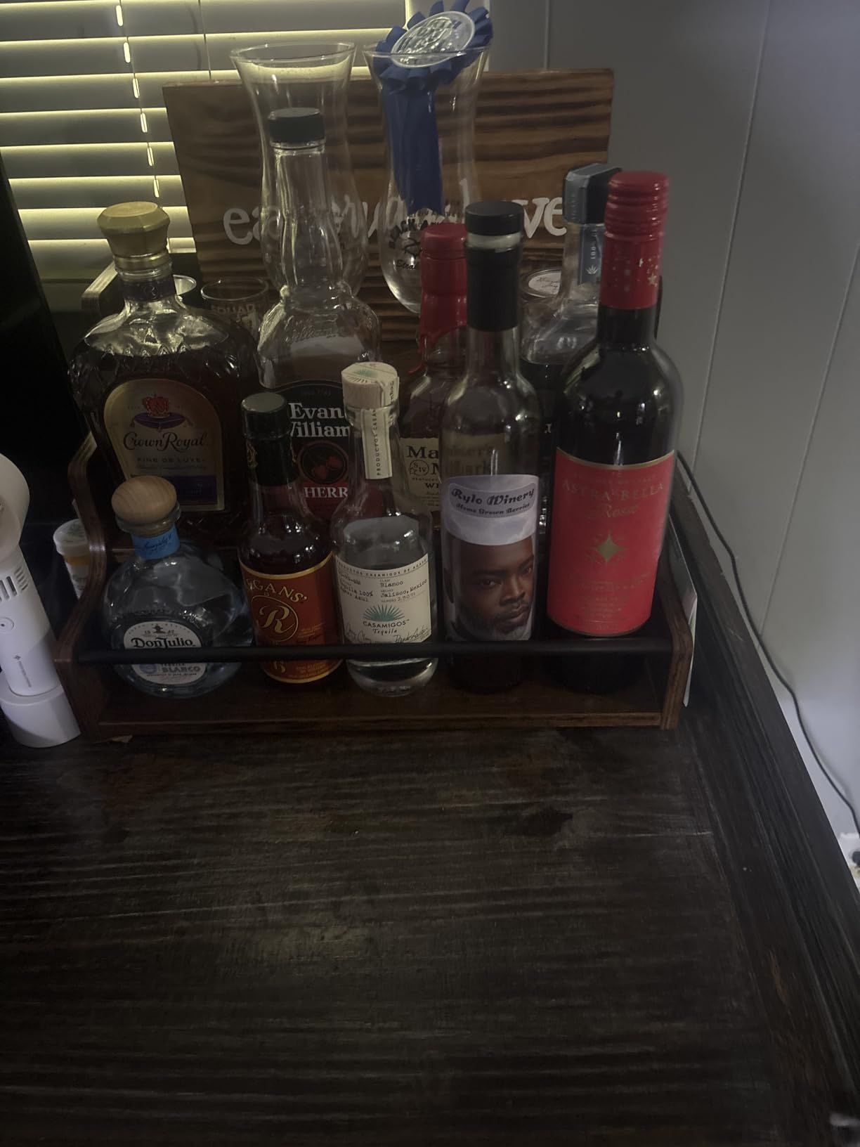 KLM Liquor Bottle Display Shelf, Coffee Syrup Rack Organizer, 3 Step Countertop Liquor Wine Rack, mini bar,liquor cabinet, Home Retro Bar Shelf Stand for Liquor Whiskey, Spirits customer photo 1