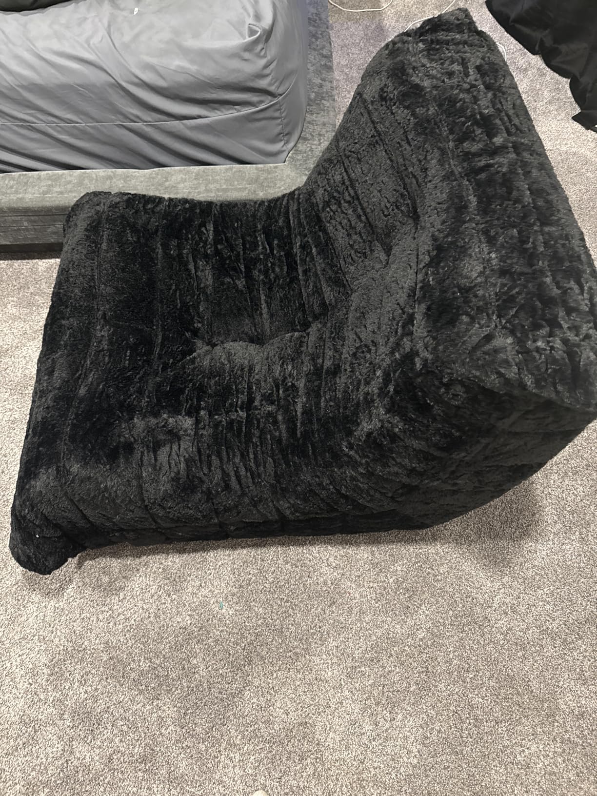 Bean Bag Chairs for Adults Giant Bean Bag Chair Memory Foam BeanBag Chair Bean Bag Sofa with Filler Faux Fur Fireside Beanbags Lazy Sofa for Living Room Bedroom Office (Black Plush, Single) customer photo 2