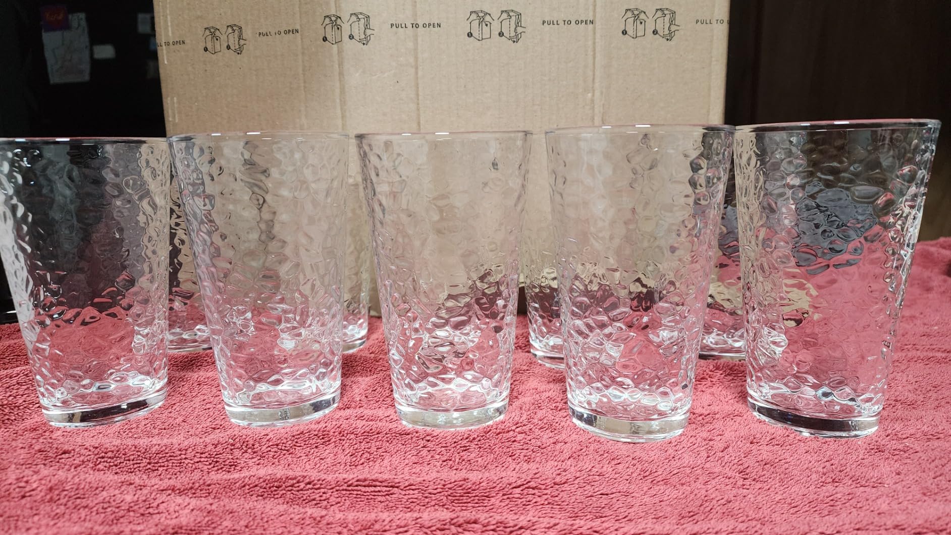 Le'raze Set of 10 Hammered Glass Cups, Clear Heavy Base Drinking Glasses | 16oz, Stackable, Durable, Dishwasher Safe, Freezer Safe, Non Slip, 100% Food Grade, BPA Free, Secure Packaging, Eco-Friendly customer photo 2