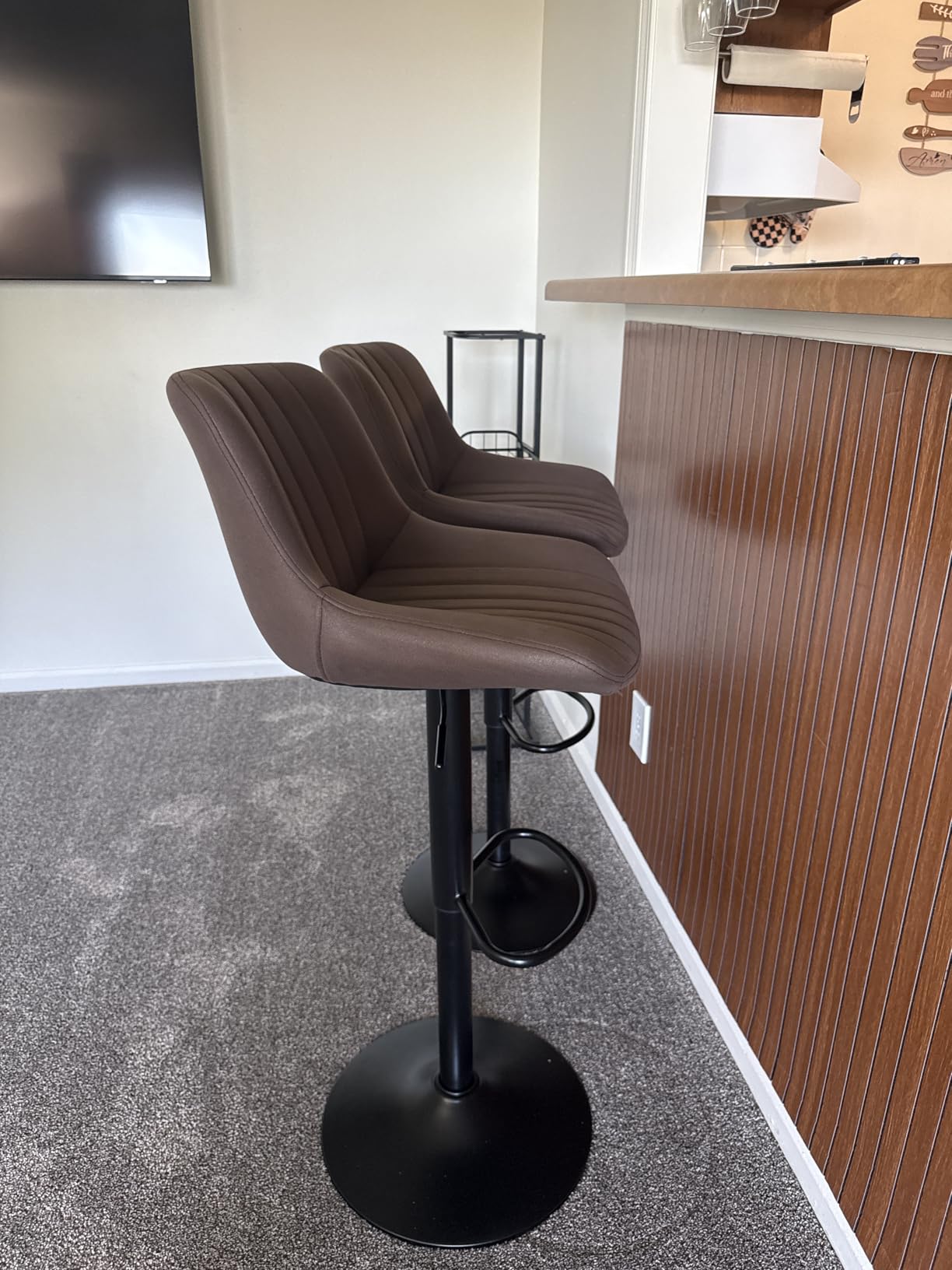 Nalupatio Bar Stools Set of 2, Adjustable Modern Swivel Bar Stools with Backs, Counter Height Performance Fabric Island Chairs for Home Kitchen, Black customer photo 2