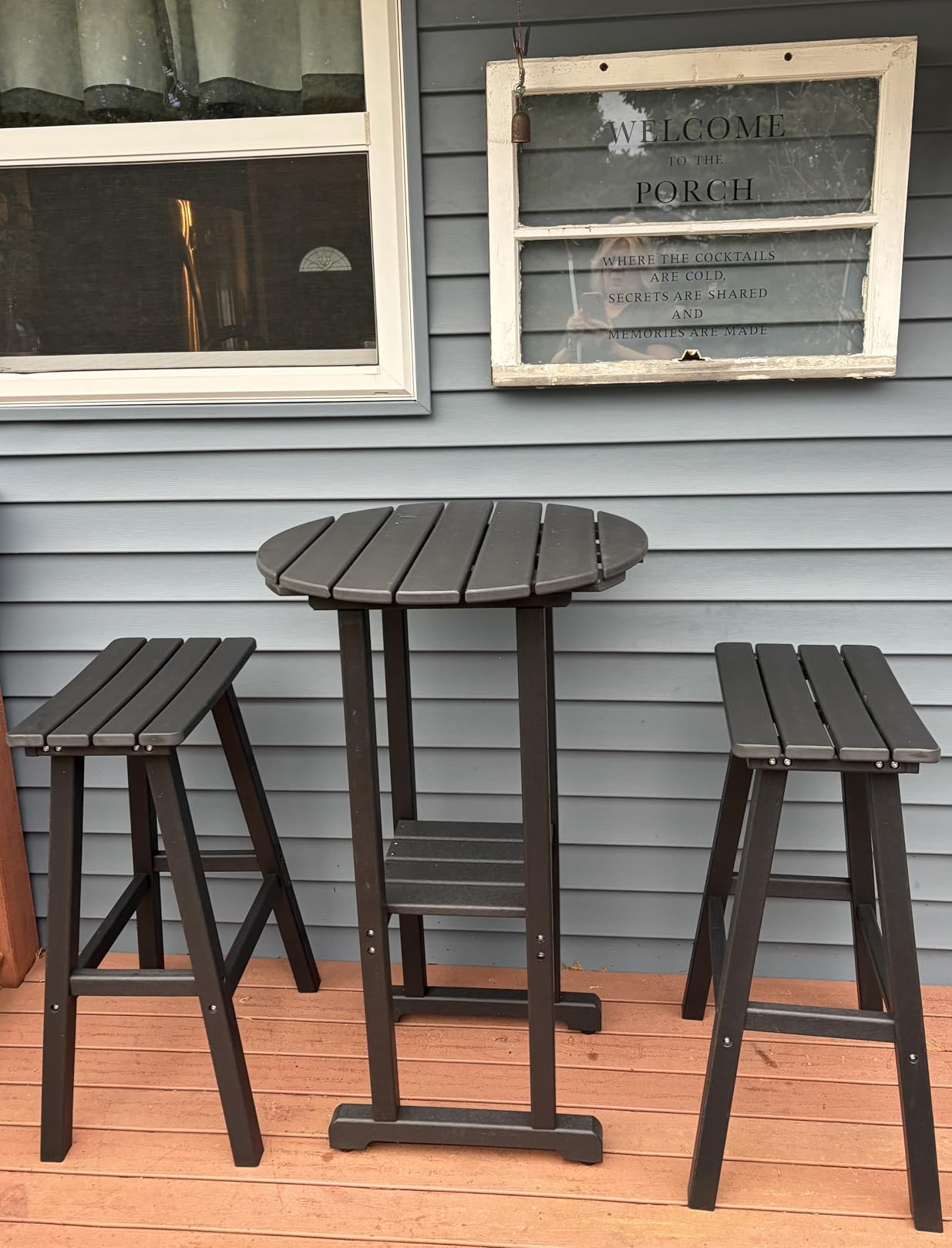 nalone 24 Inch Outdoor Bar Stool, HDPE Bar Chairs with Footrest, Weather Resistant Waterproof Bar Stools Outside Bar Height Stools for Bar, Kitchen Counter, Yard, Balcony(Black, 24'' Barstools) customer photo 1
