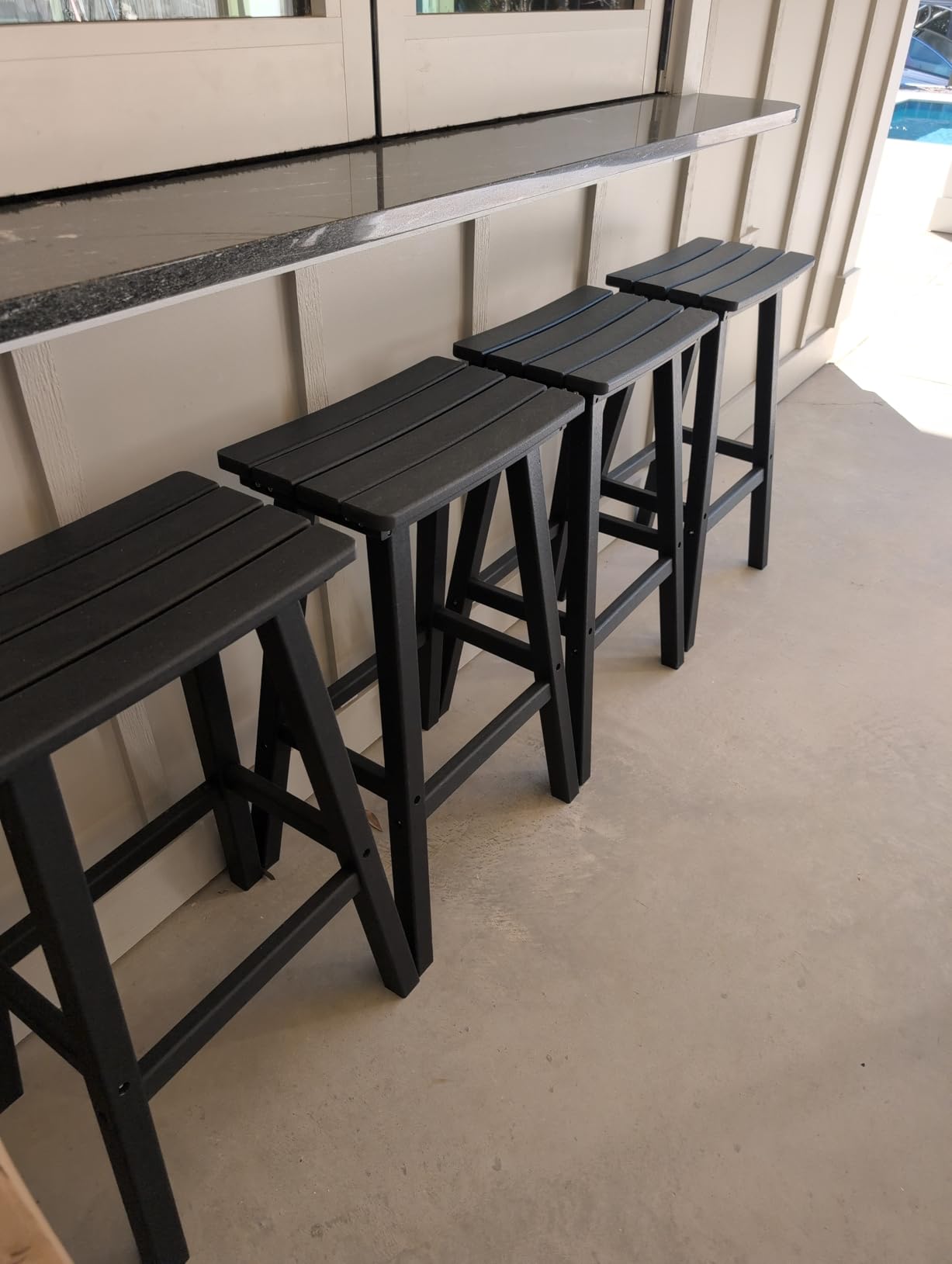 nalone 24 Inch Outdoor Bar Stool, HDPE Bar Chairs with Footrest, Weather Resistant Waterproof Bar Stools Outside Bar Height Stools for Bar, Kitchen Counter, Yard, Balcony(Black, 24'' Barstools) customer photo 2