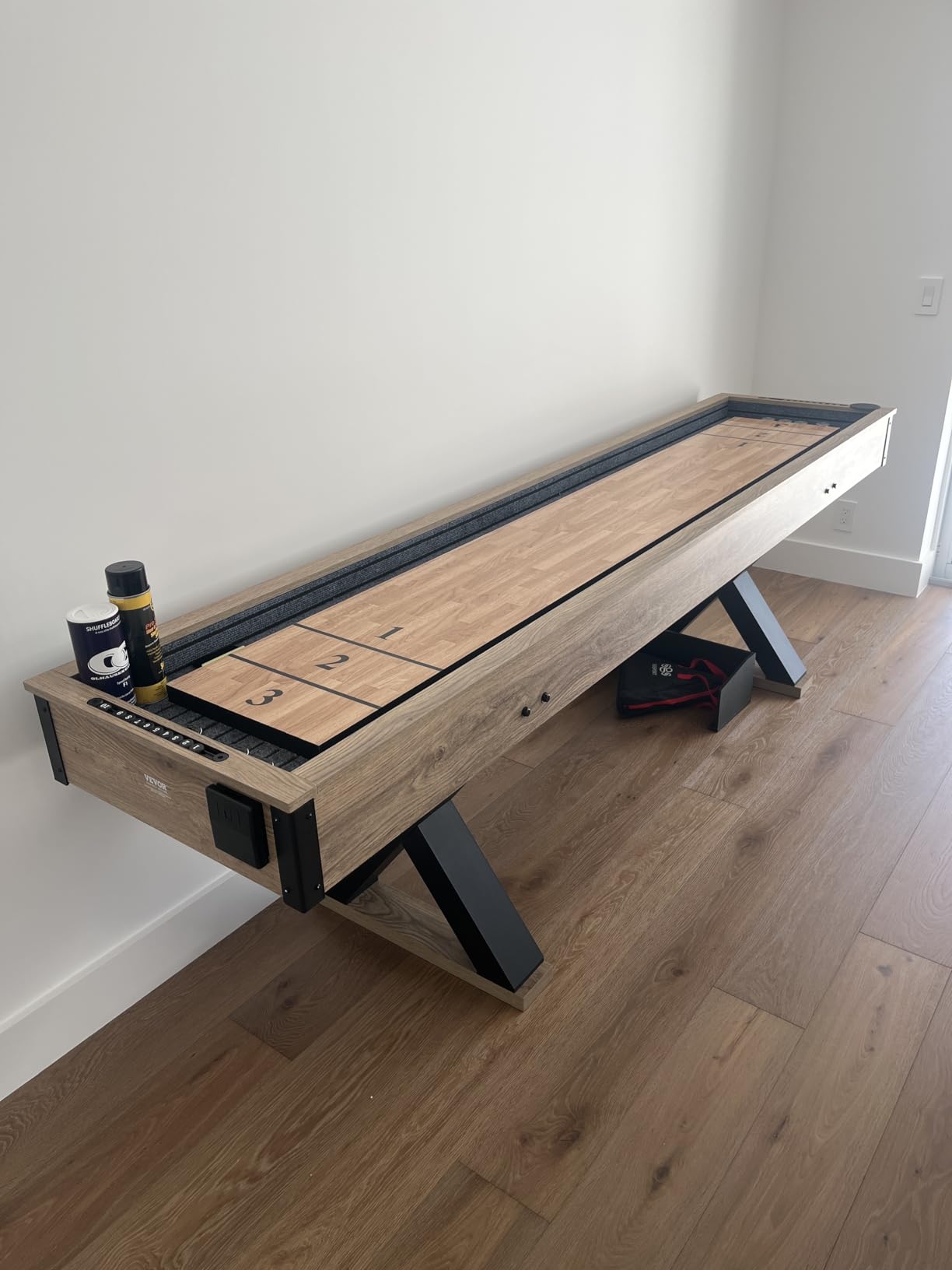 VEVOR Shuffleboard Table, 9 ft Shuffleboard for Family Game Rooms, 2 in 1 Shuffleboard and Bowling Combo Game Set, with Scratch-Resistant Playfield, Legs, 8 Pucks, Bowling Set, Wax, and Table Brush customer photo 1