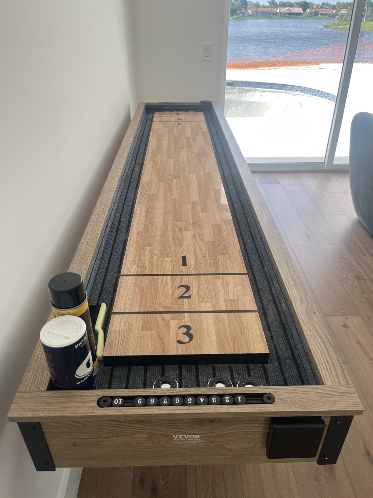 VEVOR Shuffleboard Table, 9 ft Shuffleboard for Family Game Rooms, 2 in 1 Shuffleboard and Bowling Combo Game Set, with Scratch-Resistant Playfield, Legs, 8 Pucks, Bowling Set, Wax, and Table Brush customer photo 2