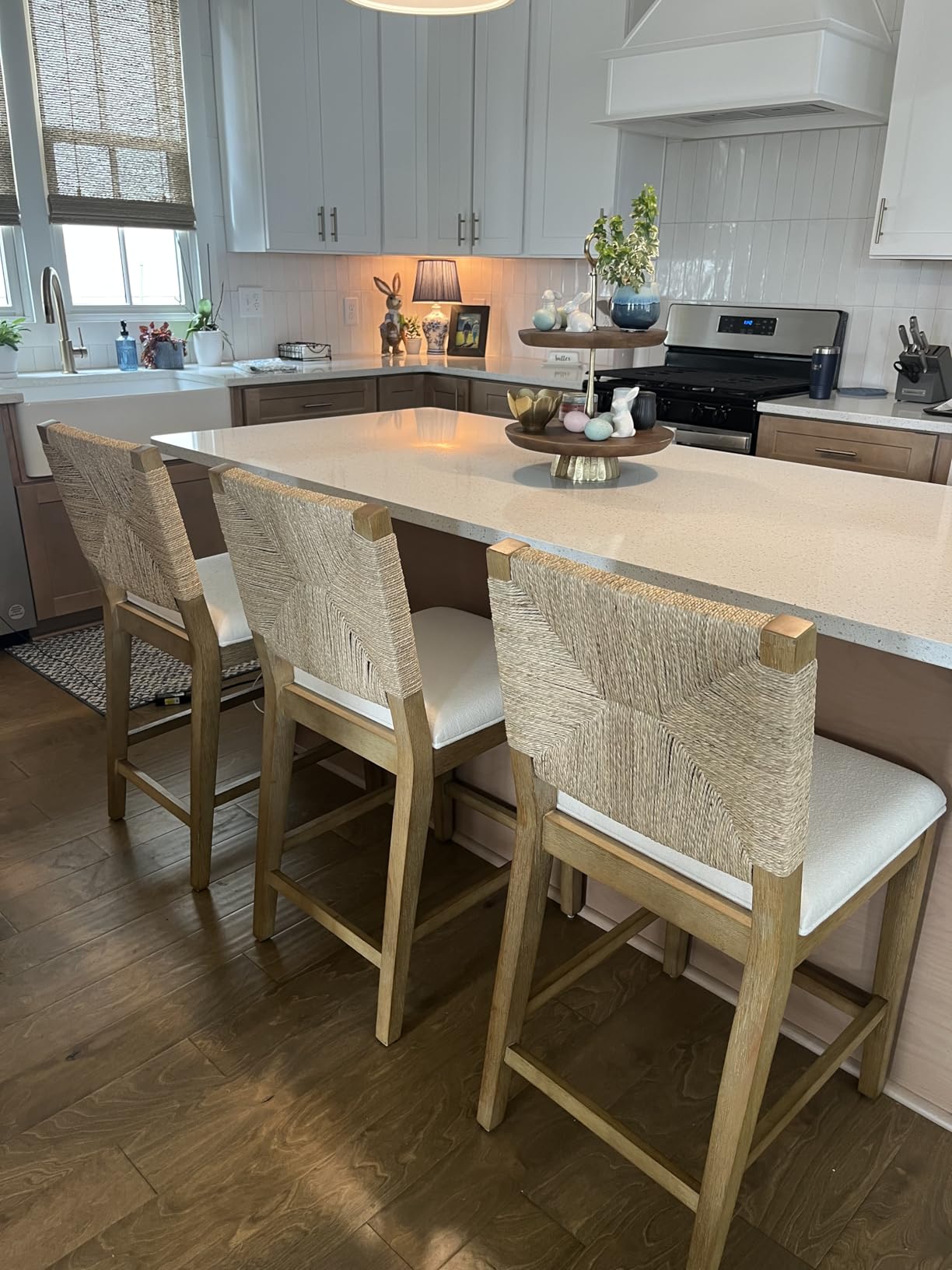 Nathan James Beacon Bohemian Boucle Bar Stool with Back, Bar Height Kitchen Island Chair, Seagrass Bar Stool customer photo 1