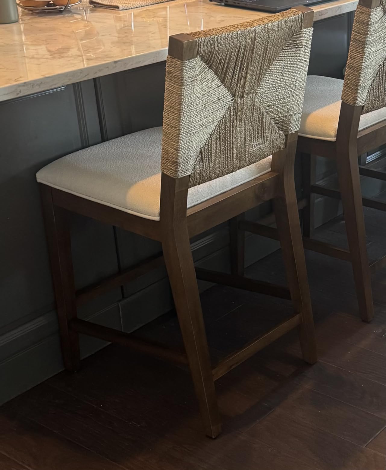 Nathan James Beacon Bohemian Boucle Bar Stool with Back, Bar Height Kitchen Island Chair, Seagrass Bar Stool customer photo 2