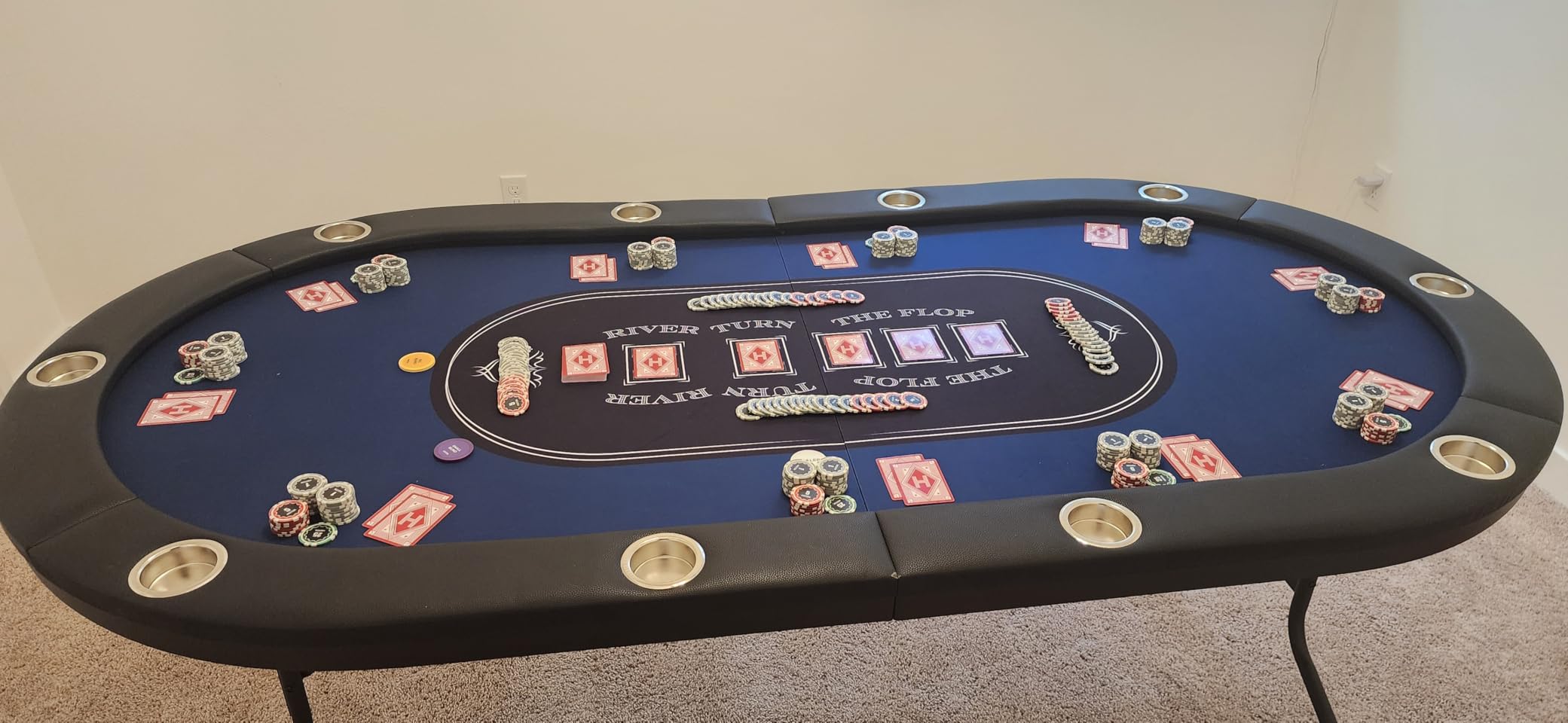 VEVOR 10 Player Poker Table Foldable, Portable Folding Card Board Game Table, Casino Leisure Table, Blackjack Texas Holdem Table with Padded Rails and Stainless Steel Cup Holders,Blue (84 in) customer photo 1