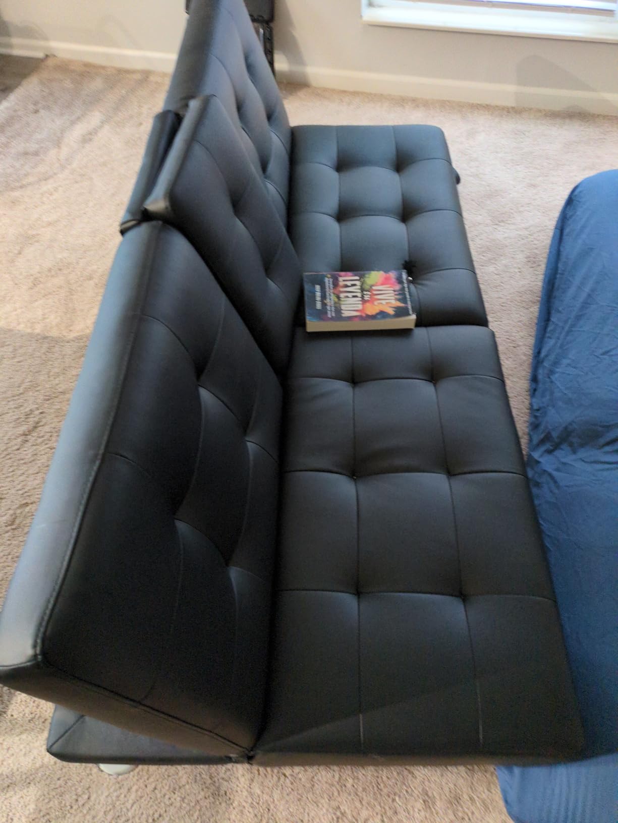 Homall Futon Sofa Bed, Leather Futon Couch with Removable Armrests, Adjustable Recliner Sleeper Sofa Bed with Dual Cup Holders for Living Room, Apartment, Office (Black) customer photo 2