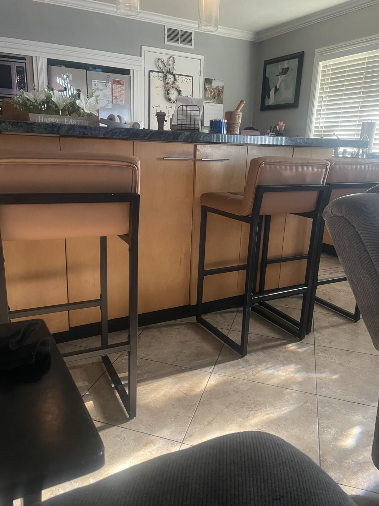 FIRAVOE Counter Height Bar Stools Set of 2, Modern Faux Leather Counter Stools with Low Back and Footrest, Upholstered Bar Chairs for Kitchen Island (Coffee Brown, 2Pcs 26