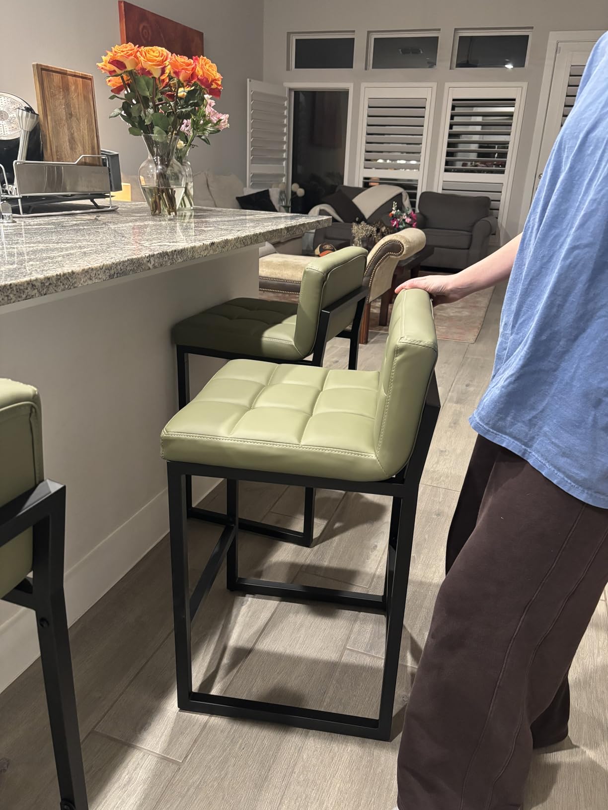 FIRAVOE Counter Height Bar Stools Set of 2, Modern Faux Leather Counter Stools with Low Back and Footrest, Upholstered Bar Chairs for Kitchen Island (Coffee Brown, 2Pcs 26