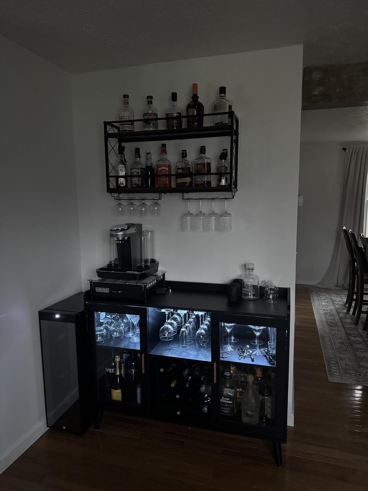 Wine Rack Wall Mounted 2 Tier Wall Wine Rack with Glass Holder, Double Layer Anti-Drop Crossbar, 31.5
