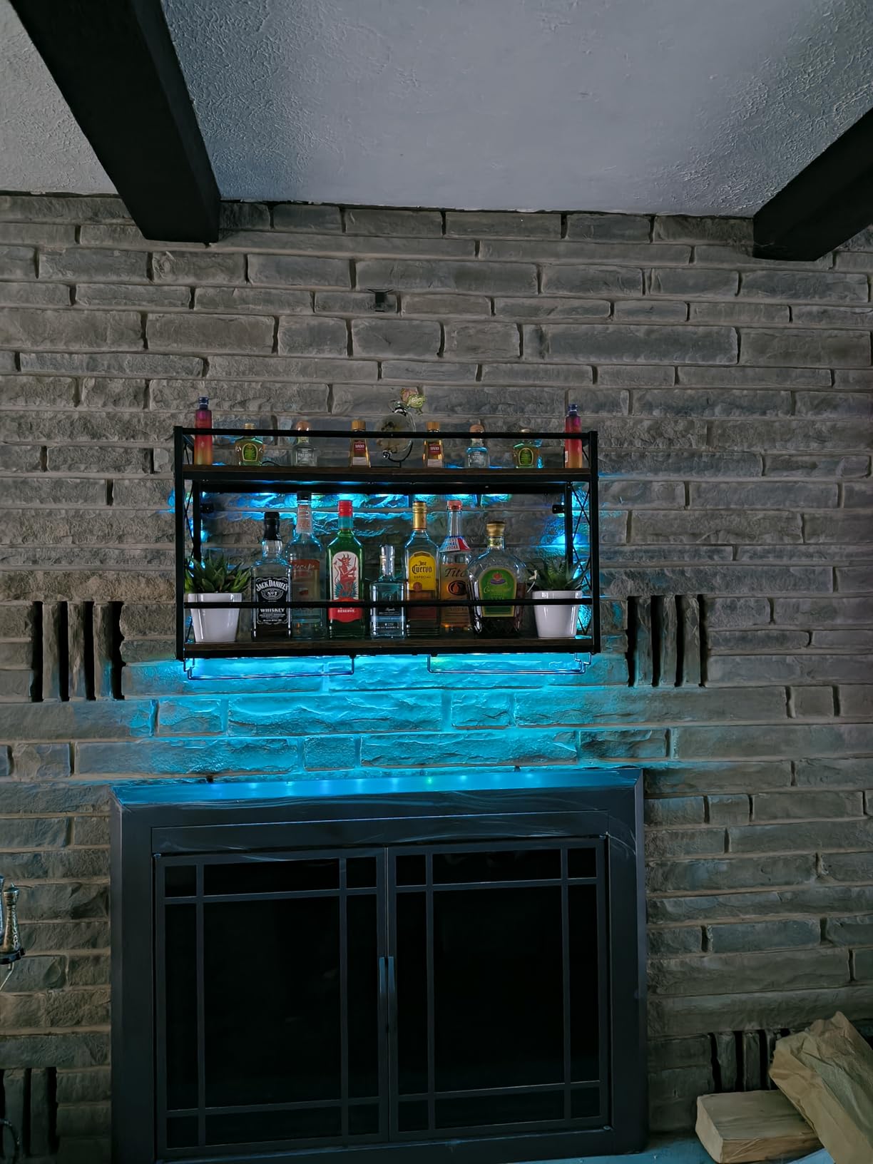 Wine Rack Wall Mounted 2 Tier Wall Wine Rack with Glass Holder, Double Layer Anti-Drop Crossbar, 31.5
