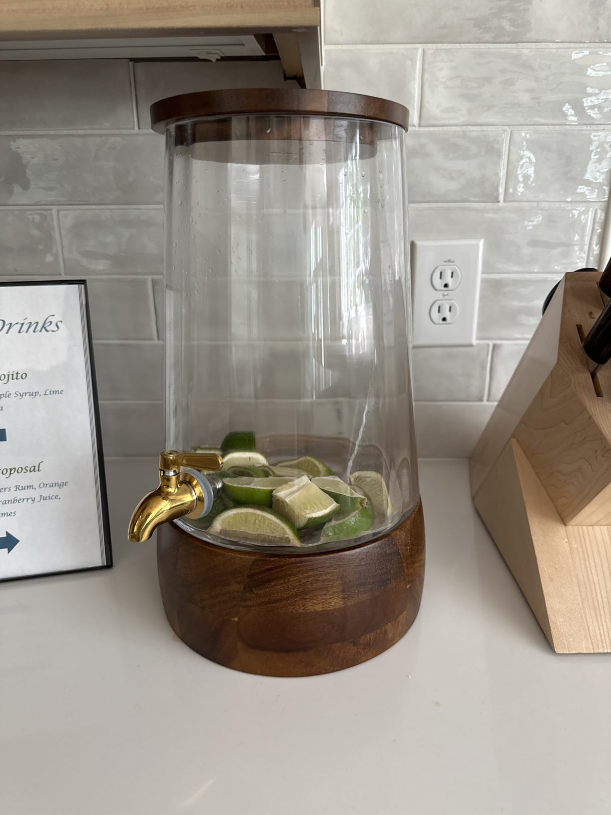 FOODLE Large Glass Drink Dispenser with Spigot - Glass Beverage Dispenser with Stand - Perfect for Parties & Weddings - Pitcher for Lemonade, Water, Sangria, Punch & Juice - Leakproof - 1.72 Gallon customer photo 1