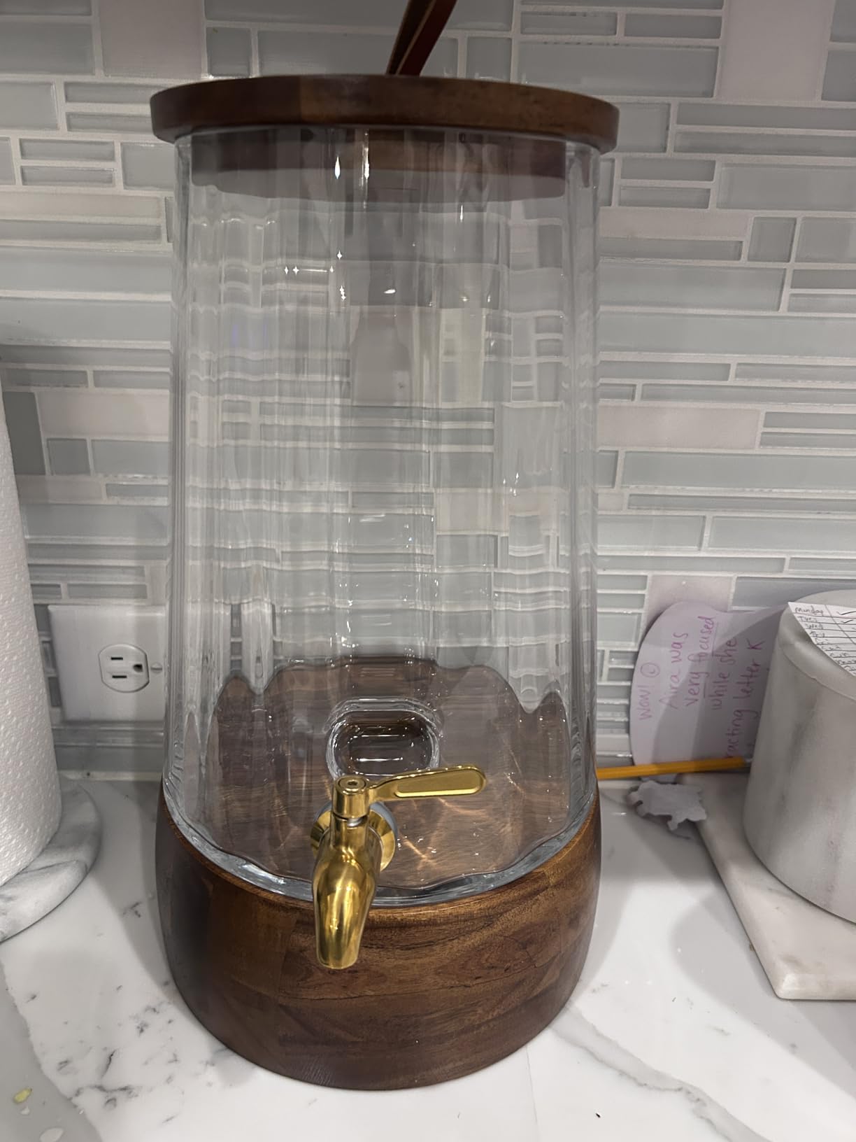 FOODLE Large Glass Drink Dispenser with Spigot - Glass Beverage Dispenser with Stand - Perfect for Parties & Weddings - Pitcher for Lemonade, Water, Sangria, Punch & Juice - Leakproof - 1.72 Gallon customer photo 2