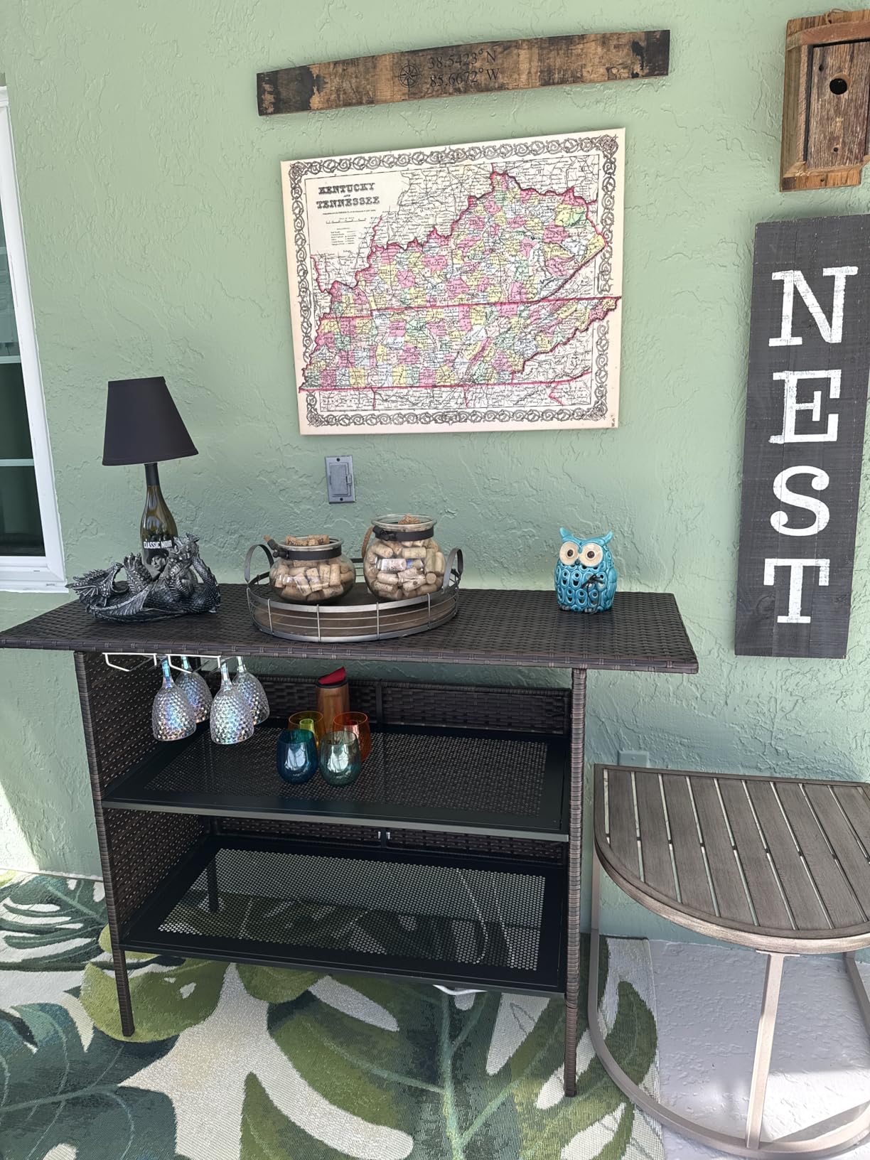 VINGLI Wicker Outdoor Bar Cart with Storage and Wheels, Outdoor Bar Table Serving Cart Rattan Bar Cart with Glass Top and Shelf customer photo 1