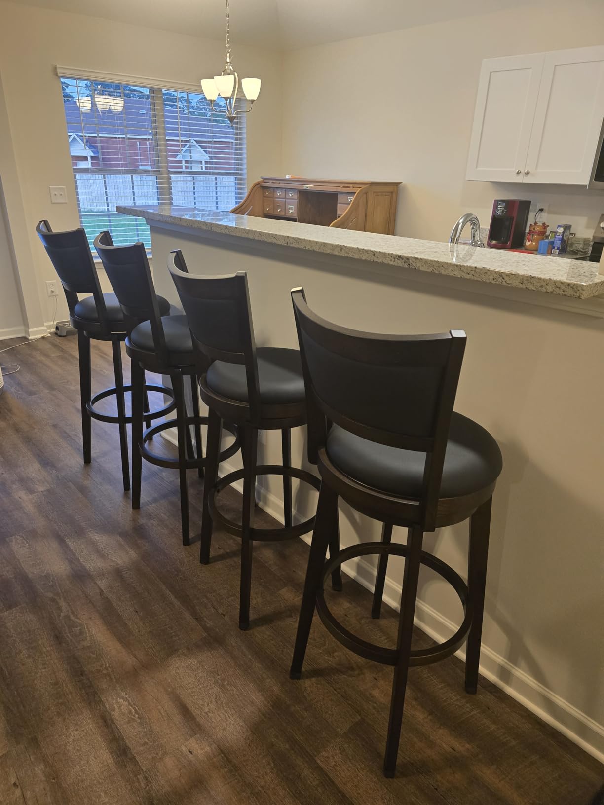 PrimeZone Swivel Bar Stools Set of 2, 34 Inch Extra Tall Bar Height Barstools, Black Faux Leather Bar Stool with High Backrest, Solid Wood Leg customer photo 1
