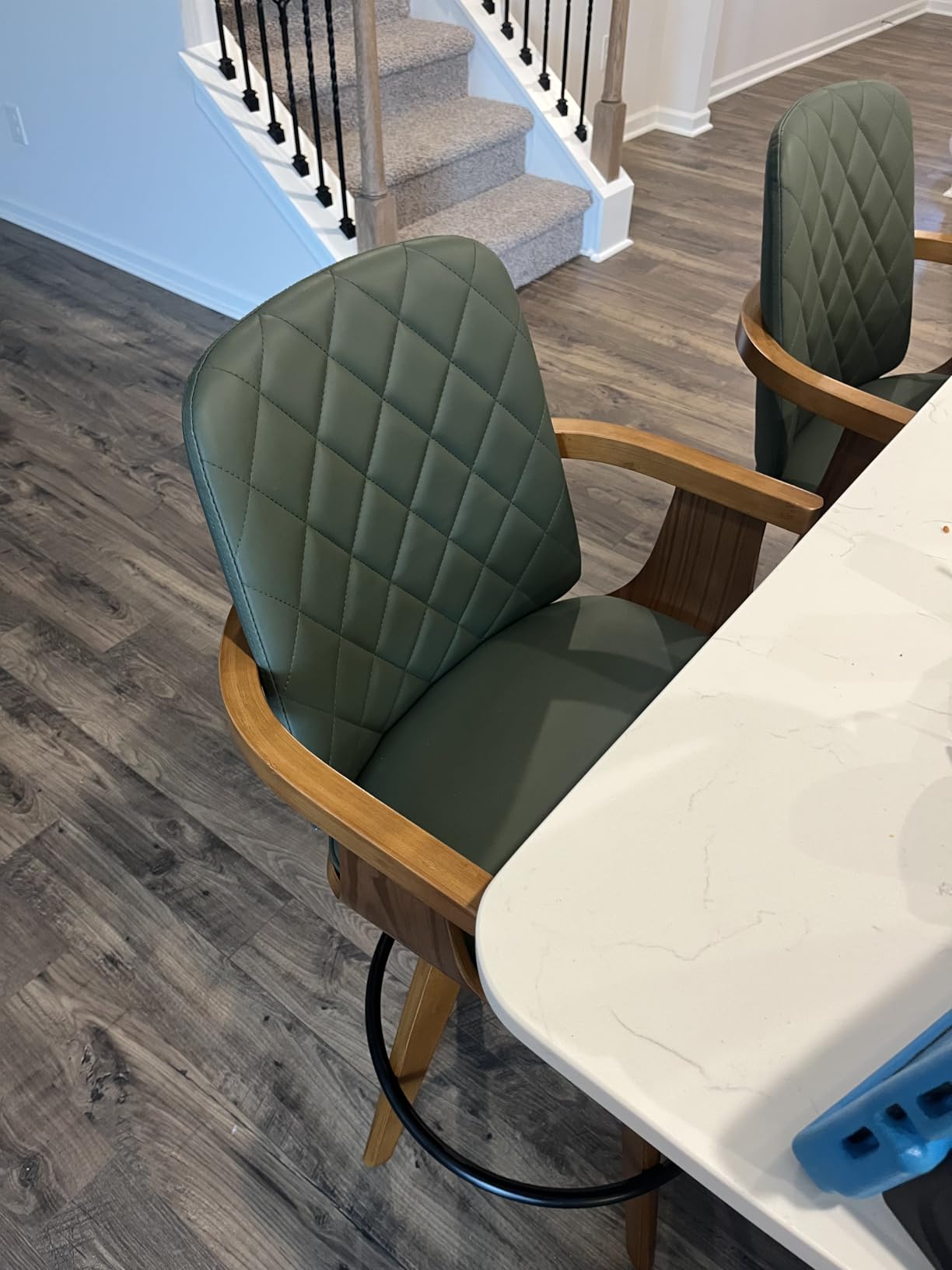 Mid Century Bar Stools, 30 inch Swivel Bar Stools with Curved Back and Arms | Natural Bentwood Frame, Walnut Finish, Faux Leather Upholstered Seat, Kitchen Bar Stools for Bar, Pub, Cafe, Restaurant customer photo 1