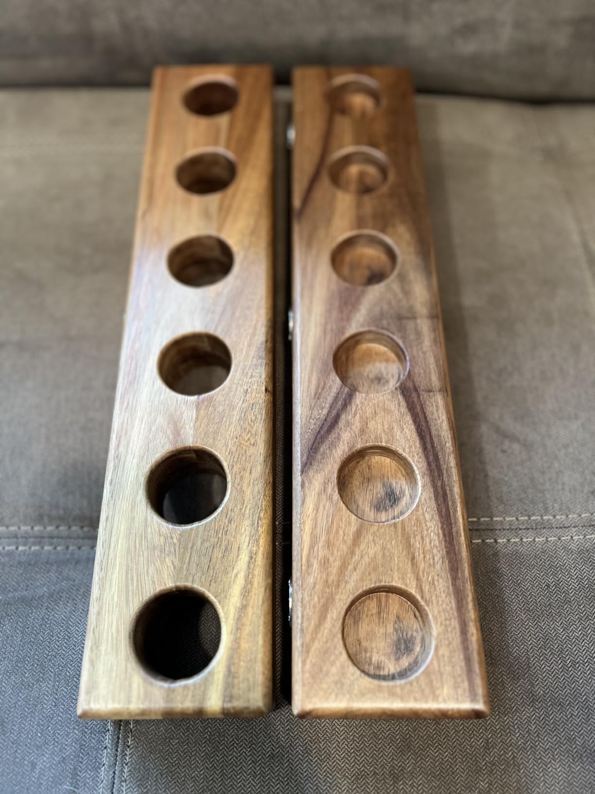 MyGift Premium Solid Acacia Wood Wall Mounted Billiard Cue Stick Rack, Rustic Wooden Pool Hall Accessories Holder Shelf, Billiards Parlor Hanger for 6 Cues customer photo 1