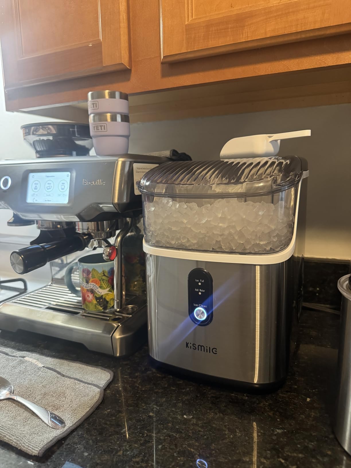 Kismile Nugget Ice Makers Countertop,Portable Ice Machine with Crushed Ice, 35lbs/Day,Self-Cleaning,One-Click Operation for Home Use(Silver) customer photo 2