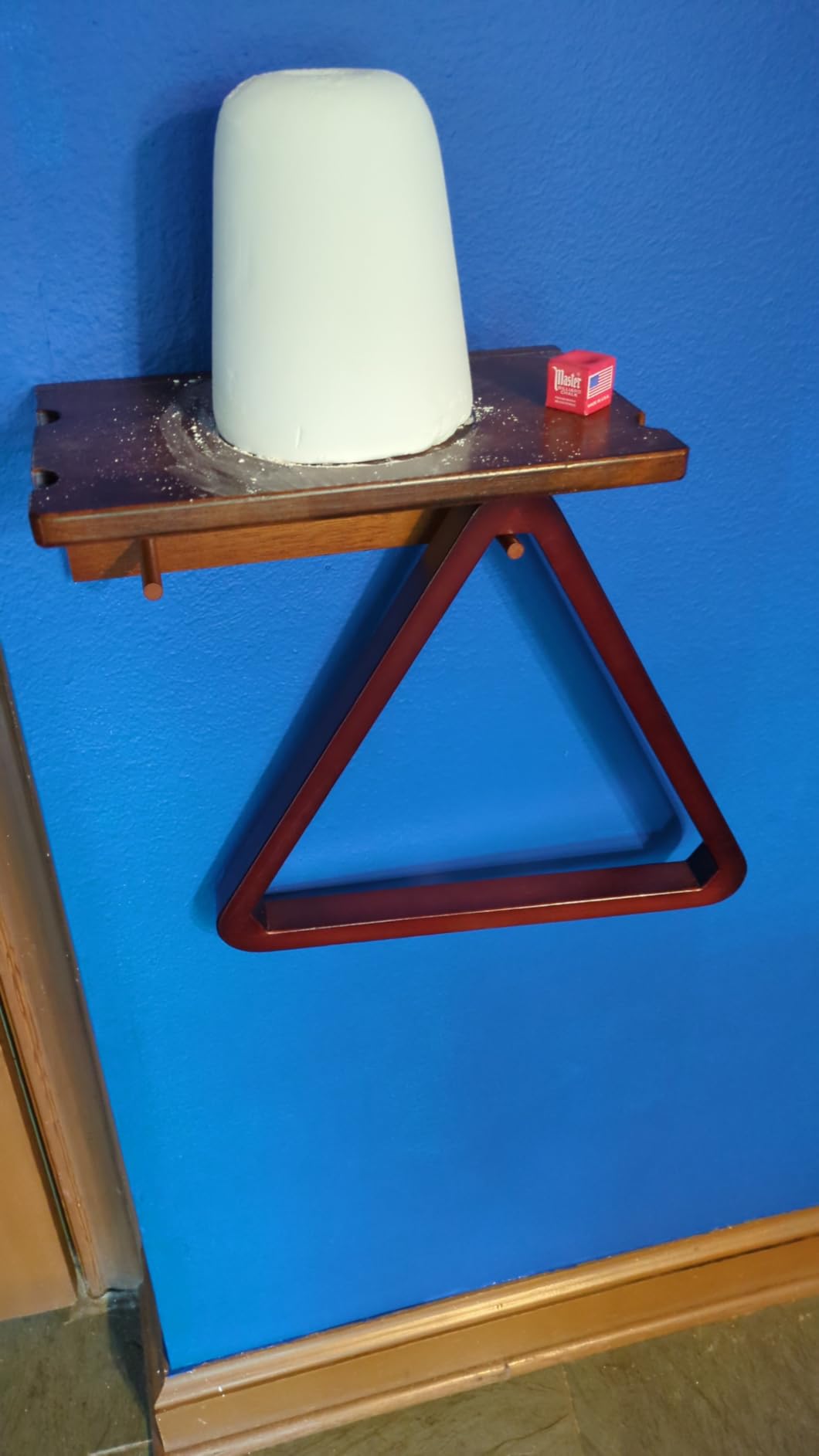 EXTCCT Wall Mounted Cue Holder - Hardwood Billiard Cue Rest and Drink Holder with Chalk Holder 11 x 6.3 x 4.1 Inches (Brown) customer photo 1
