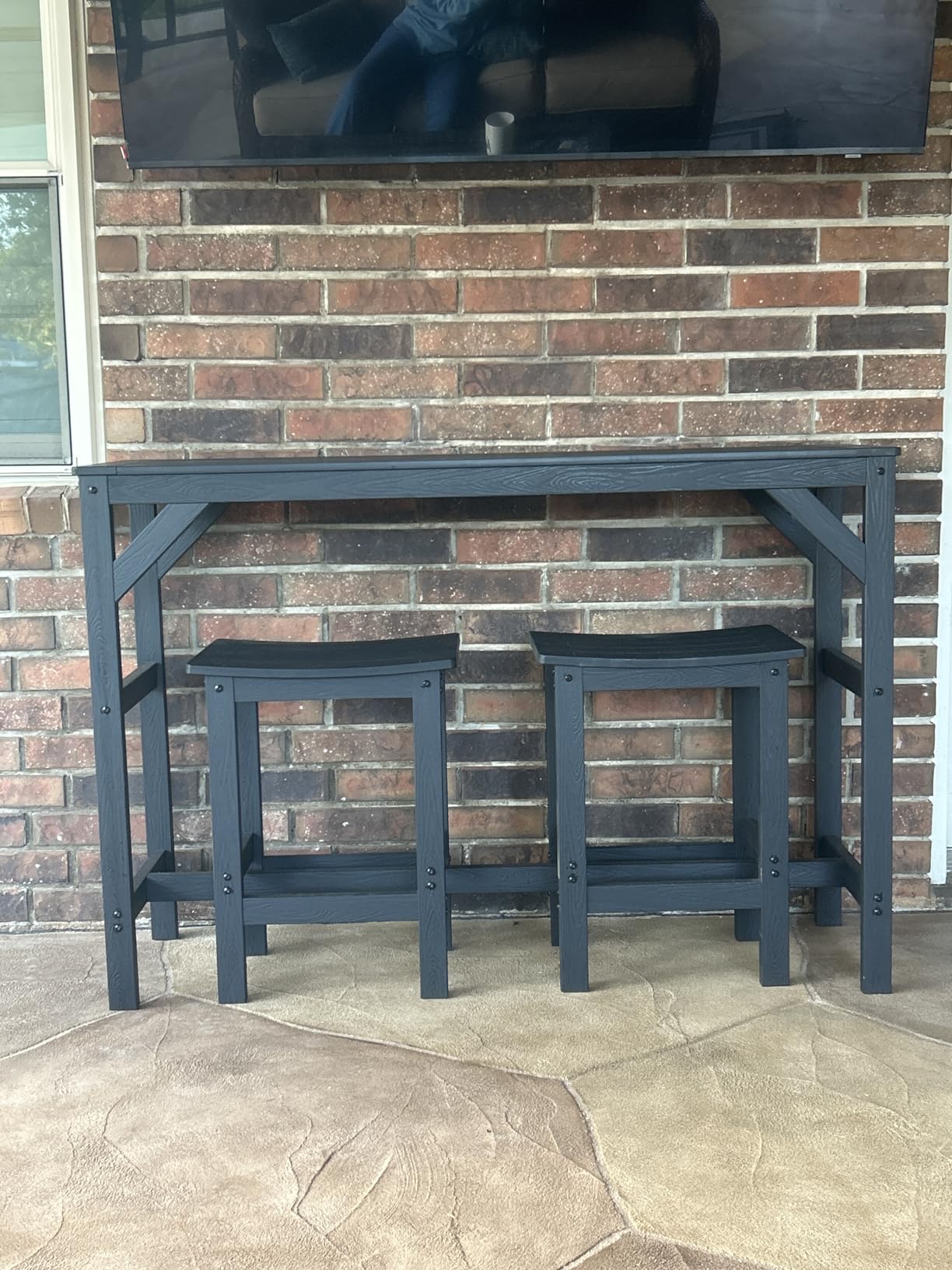 HIPS Outdoor Patio Bar Set, All Weather HIPS Bar Table and Chairs Set for Outside, 55