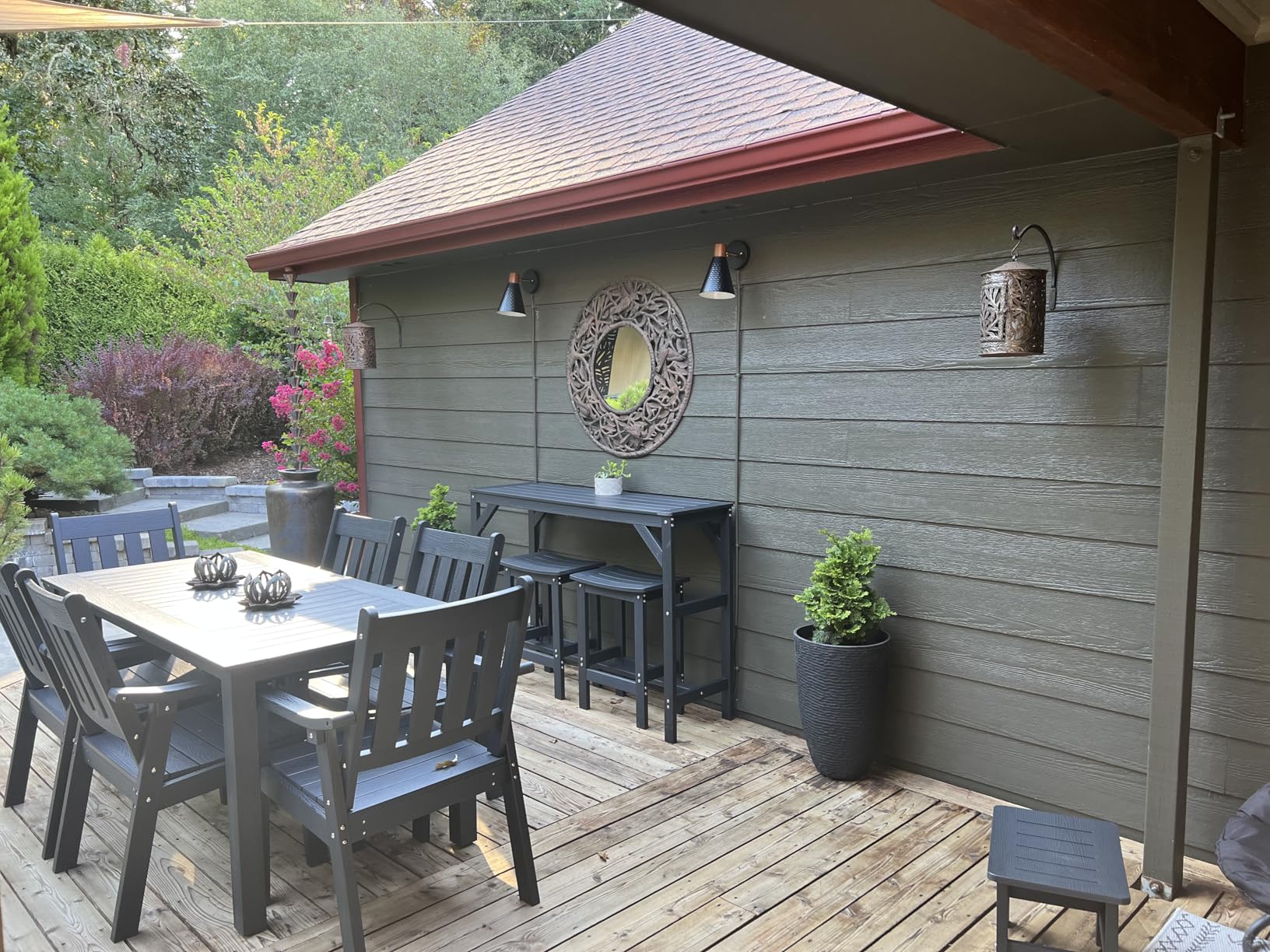 HIPS Outdoor Patio Bar Set, All Weather HIPS Bar Table and Chairs Set for Outside, 55