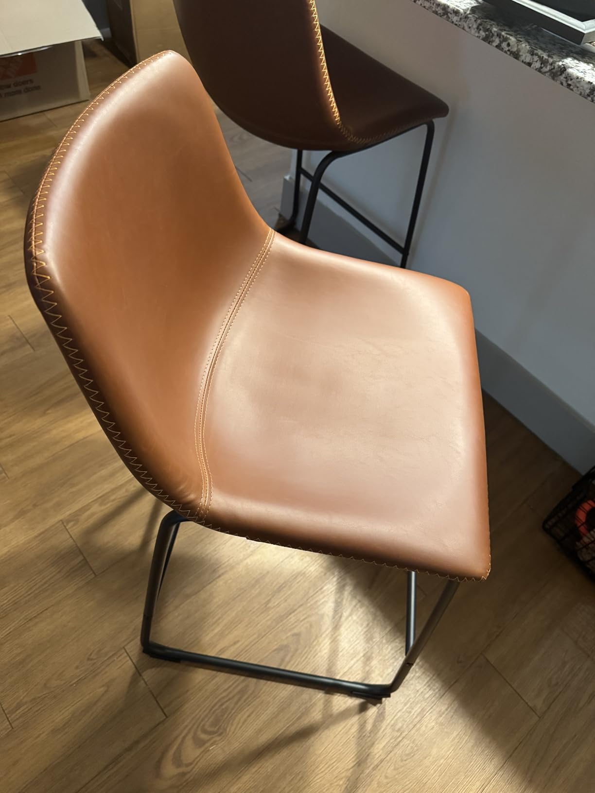STOOLINK 26 Inch Bar Stools Set of 2, Counter Height Bar stools for Kitchen Island, Modern Crazy Horse Leather Bar Stool with Back and Metal Legs, Whiskey Brown customer photo 1