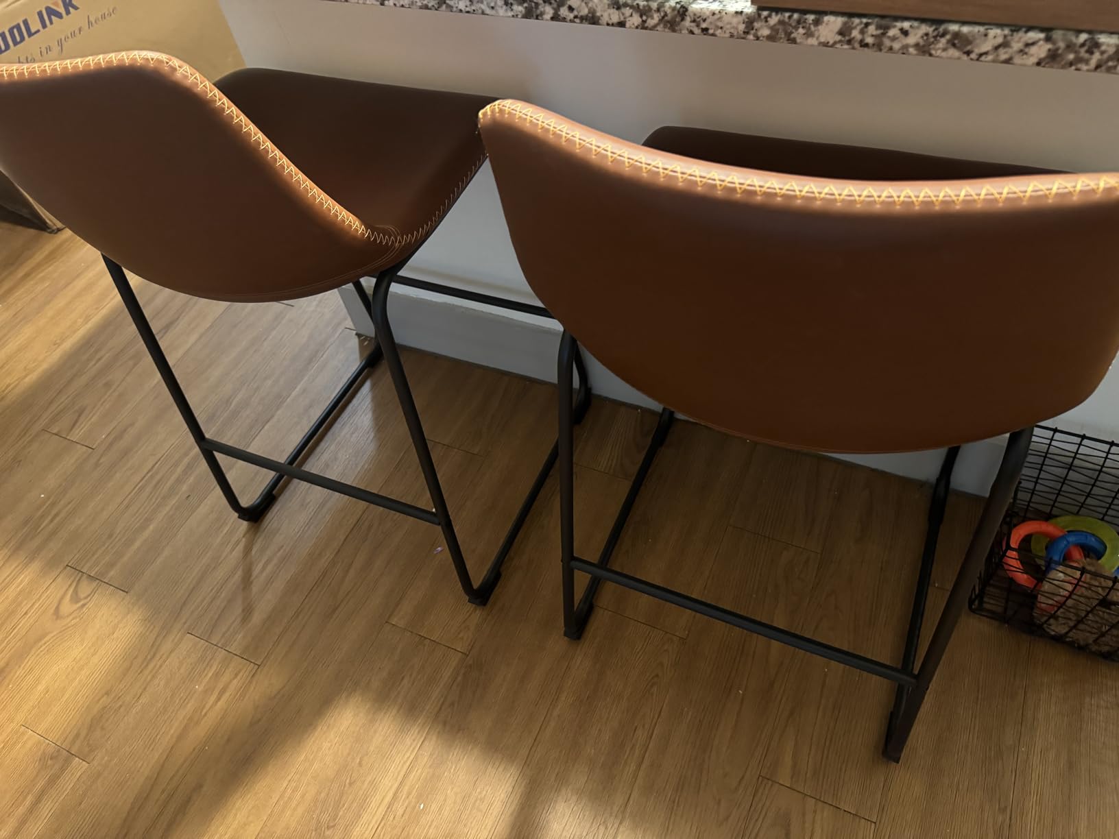 STOOLINK 26 Inch Bar Stools Set of 2, Counter Height Bar stools for Kitchen Island, Modern Crazy Horse Leather Bar Stool with Back and Metal Legs, Whiskey Brown customer photo 2