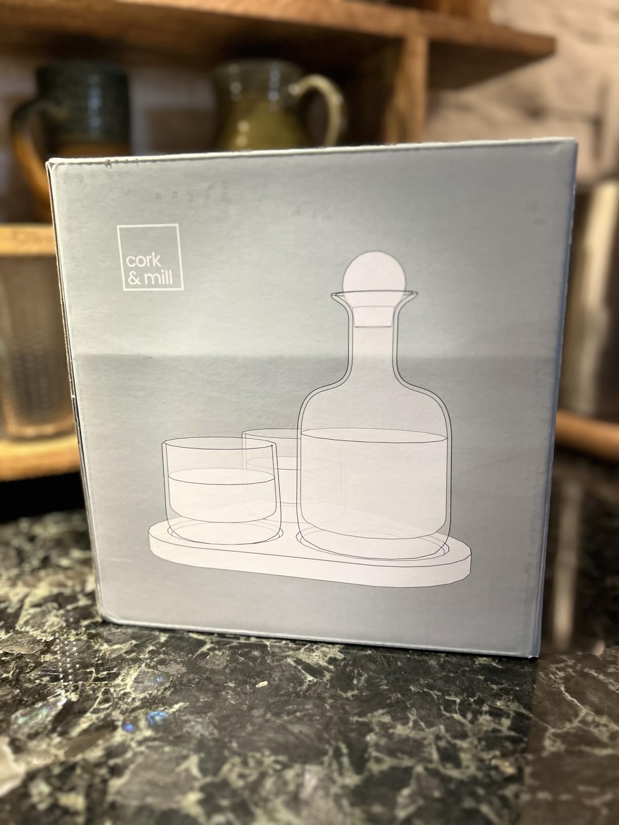 Cork & Mill Whiskey Decanter Set, Hand-Blown Lead-Free Crystal 800ml Liquor Decanter with Two 8oz Old Fashioned Glasses customer photo 2