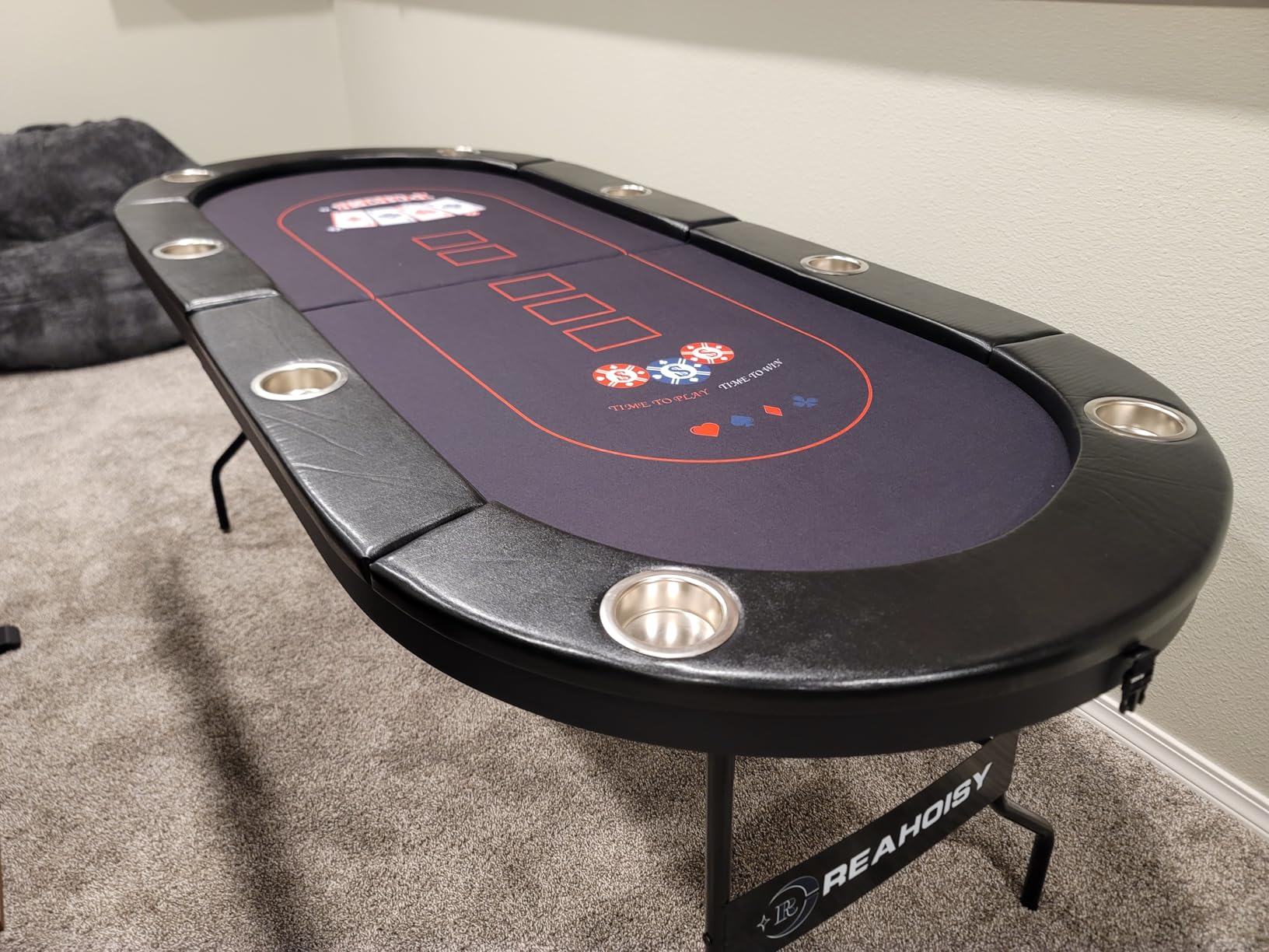 10 Player Poker Table Foldable, Folding Texas Holdem Casino Table with Padded Rails & Cup Holders, Portable Poker Game Table for Home or Game Room, 84 Inch customer photo 2