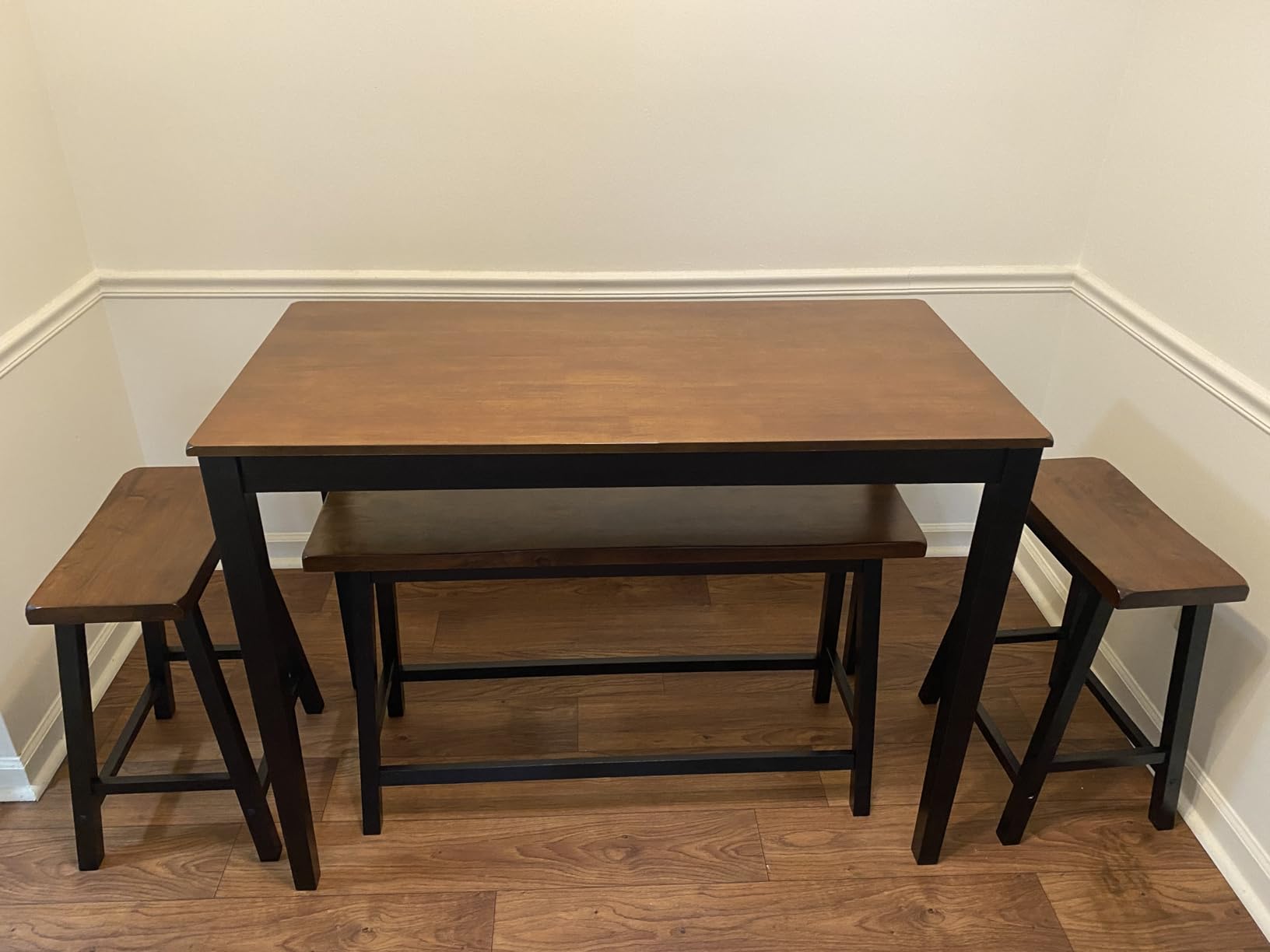 PHI VILLA Dining Table Set for 4, Kitchen Table Set with Bench and Chairs, Solid Wood Counter Height Bar Table and Chairs, Small Breakfast Table Set, Walnut with Black customer photo 2