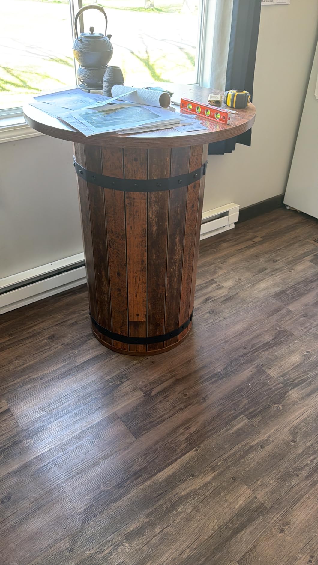 Tribesigns Round Bar Table, 39.4-Inch Bar Height, Bistro Pub Table for Kitchen, Living Room, Small Space, Brown (Only Table) customer photo 1