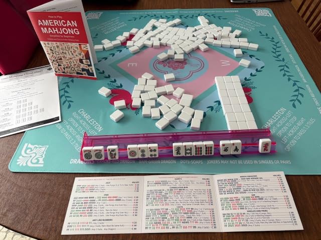 ZGME American Mahjong Set, 166 White Tiles with Blue Bag and Accessories, 4 Transparent All-in-One Mahjong Racks with Pushers, Complete Mahjong Set customer photo 1