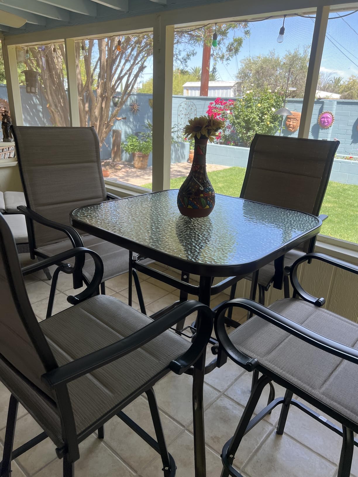 HOMREST Outdoor Swivel Bar Stools Set of 2, High Patio Swivel Bar Chairs with Padded Back & Seat, All-Weather Textilene Tall Patio Chair with Curved Armrest & Metal Footrest for Outside customer photo 2
