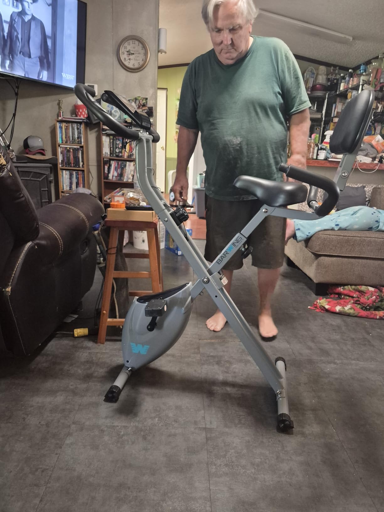 BARWING Stationary Exercise Bike for Home Workout, 5 IN 1 Foldable Indoor Cycling Bike for Seniors, 350LB Capacity, 16-Level Magnetic Resistance, Seat Backrest Adjustments customer photo 1