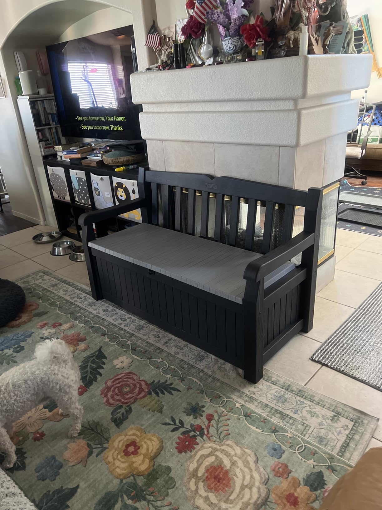 Keter Solana 70 Gallon Storage Bench Deck Box for Patio Furniture, Front Porch Decor and Outdoor Seating - Perfect to Store Garden Tools and Pool Floats, Graphite customer photo 2