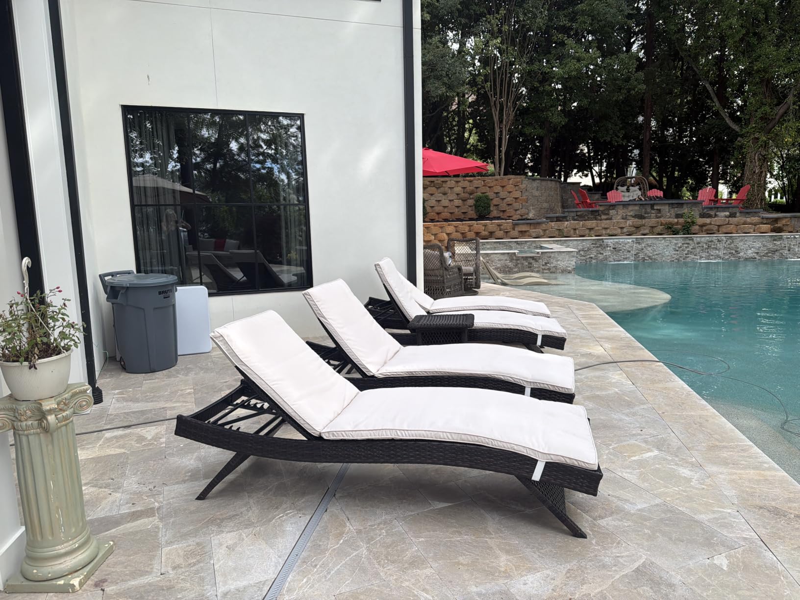 79'' Long Reclining Chaise Lounge Set (Set of 2), Outdoor Wicker Reclining Lounge Chair Patio Rattan Double Chaise Lounge Lawn Sunbathing Chairs Beach Pool Backrest Recliners (Set of 2) customer photo 2