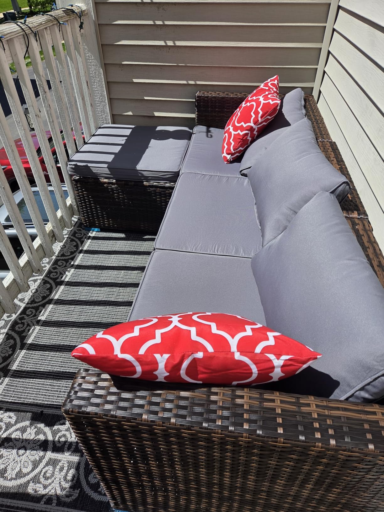 Aiho 5 Pieces Patio Furniture Set All-Weather Outdoor Wicker Sectional Patio Furniture with Cushion and Glass Table (Grey) customer photo 2