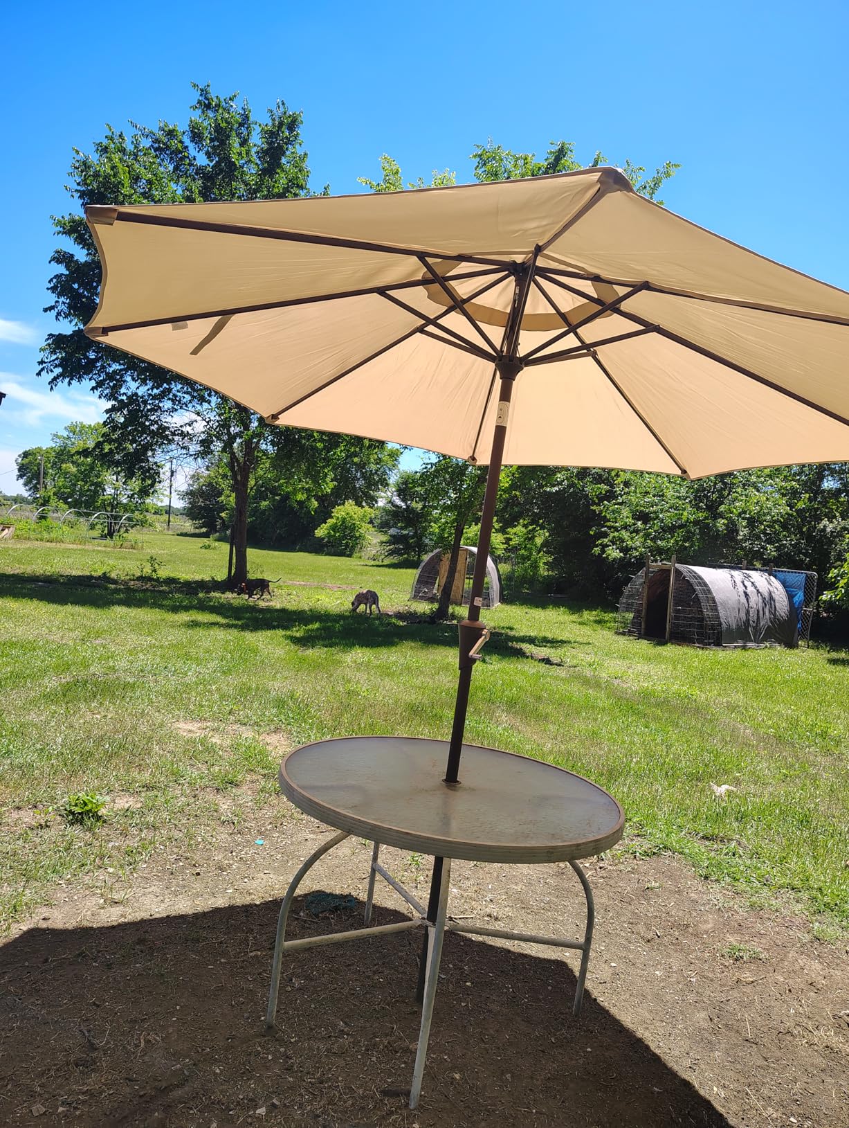 JEAREY 9FT Outdoor Patio Umbrella, Market Umbrella, Dark Blue | Outdoor Table Umbrellas with 8 Sturdy, Tilt & Crank UV Protection Waterproof for Garden, Deck, Backyard, Pool customer photo 2