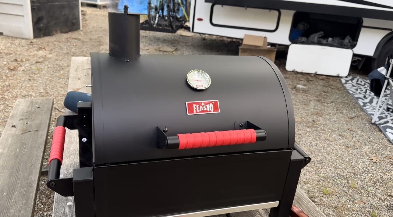 Feasto Portable Tabletop Charcoal Grill, 354 sq.in Cooking Area | with Cast Iron Grates & Temp Gauge, Small BBQ Grill for Camping, Picnic, RV, Outdoor Patio, Grey customer photo 1