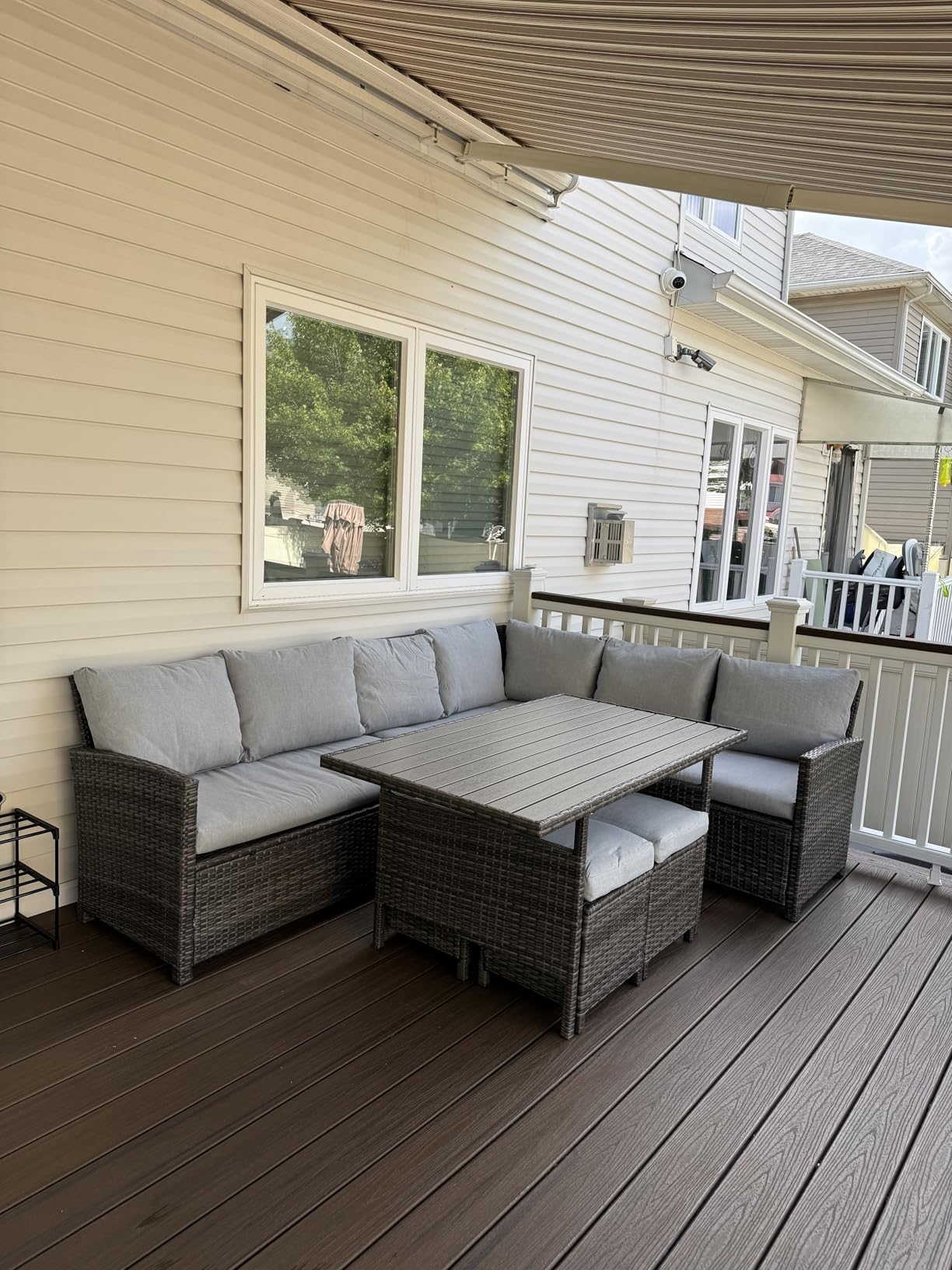 Wisteria Lane 7 Piece Patio Furniture Set, High Curved Back Wicker Patio Sectional, All Weather Outdoor Dining Set, Outdoor Furniture Patio Conversation Set with Ottoman, Blue customer photo 1
