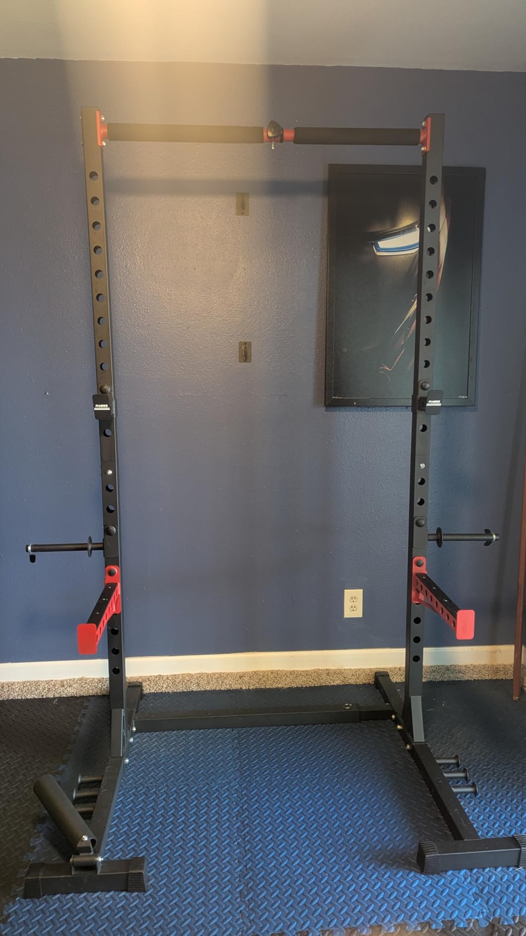 FLYBIRD SR1 Squat Rack, Adjustable Power Rack for 6FT/7FT Barbells | Squat Rack for Home Gyms with Pull-Up Bar,22 Adjustment Positions, J-Hooks and Safety Spotter Arms w/ 110/180LBS Home Package customer photo 2