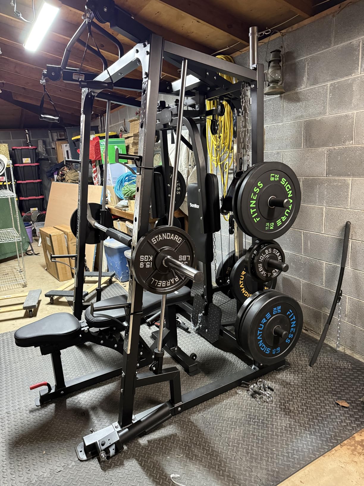 SunHome Smith Machine, 2000LBS Power Cage Squat Rack with Smith Bar, LAT Pull-Down Systems, Cable Crossover Machine for Home Gym customer photo 1