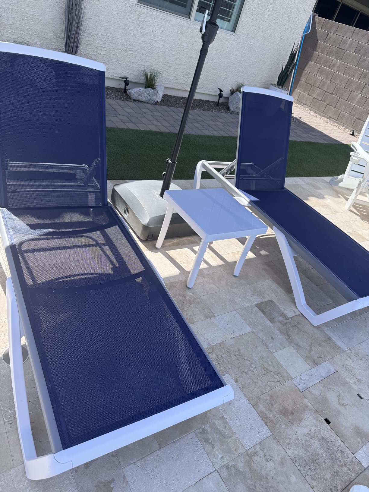 Kozyard 3-Piece Outdoor Chaise Lounge Chair Set, Fully Flat Adjustable Patio Lounger with Aluminum Frame & Resin Legs, Textilene Fabric for Poolside, Backyard & Beach (Aqua, 2 Chairs + Table) customer photo 1