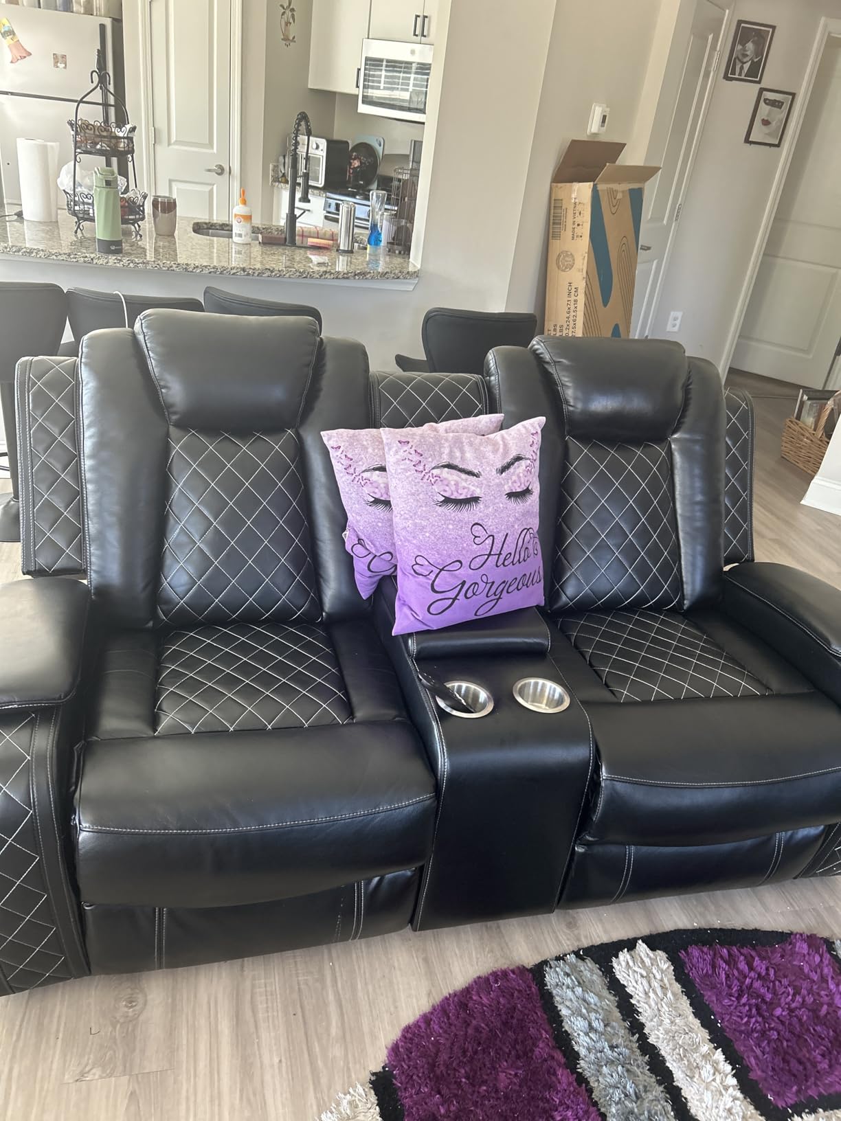 Multifunction Power Recliner Couch Set with LED Light, Storage Console, Cup Holders, USB Charging Port (3Piece, Black) customer photo 1